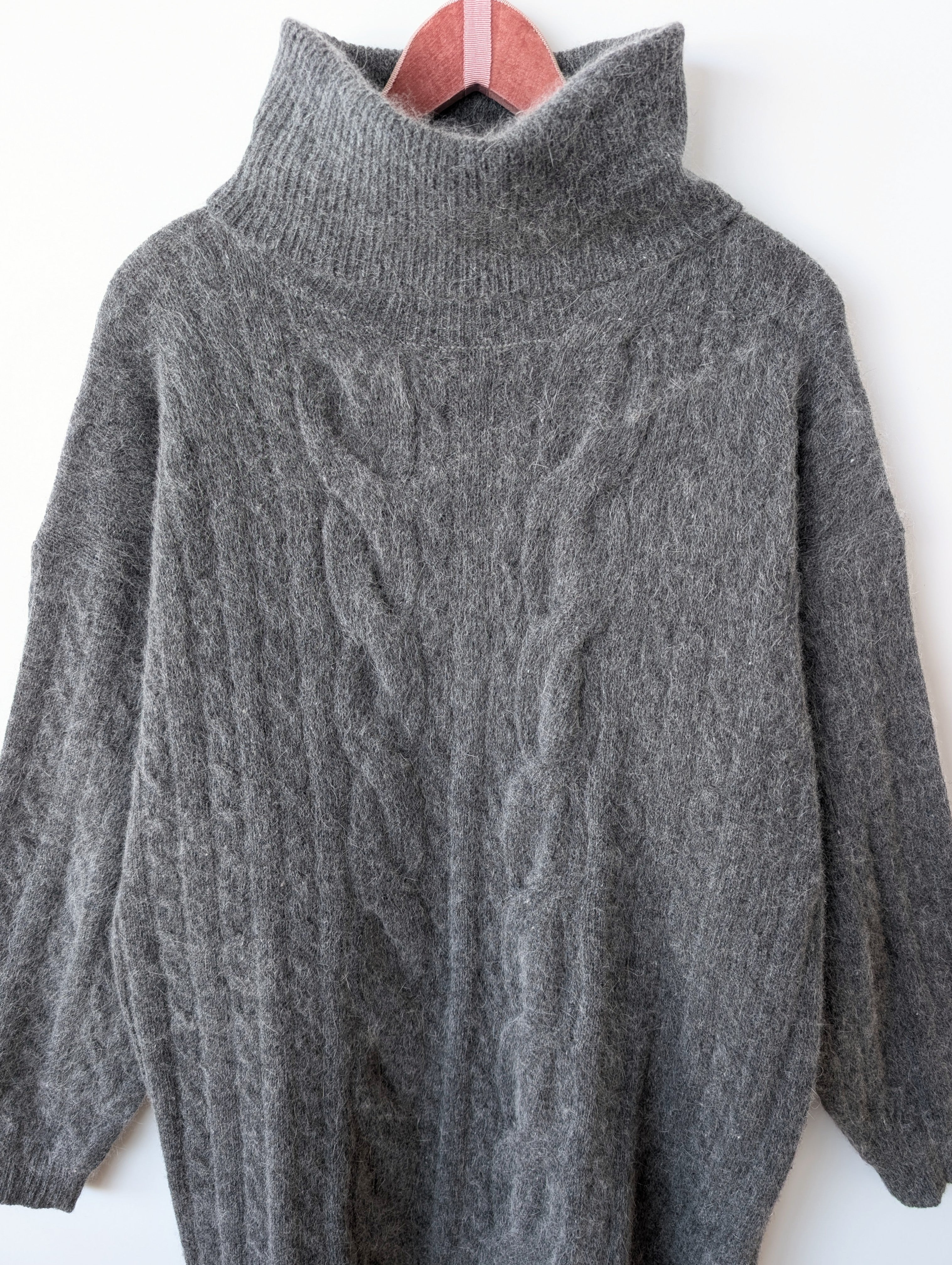 *Angora & Wolle* Long Pullover Rollkragen Grau (XL)
