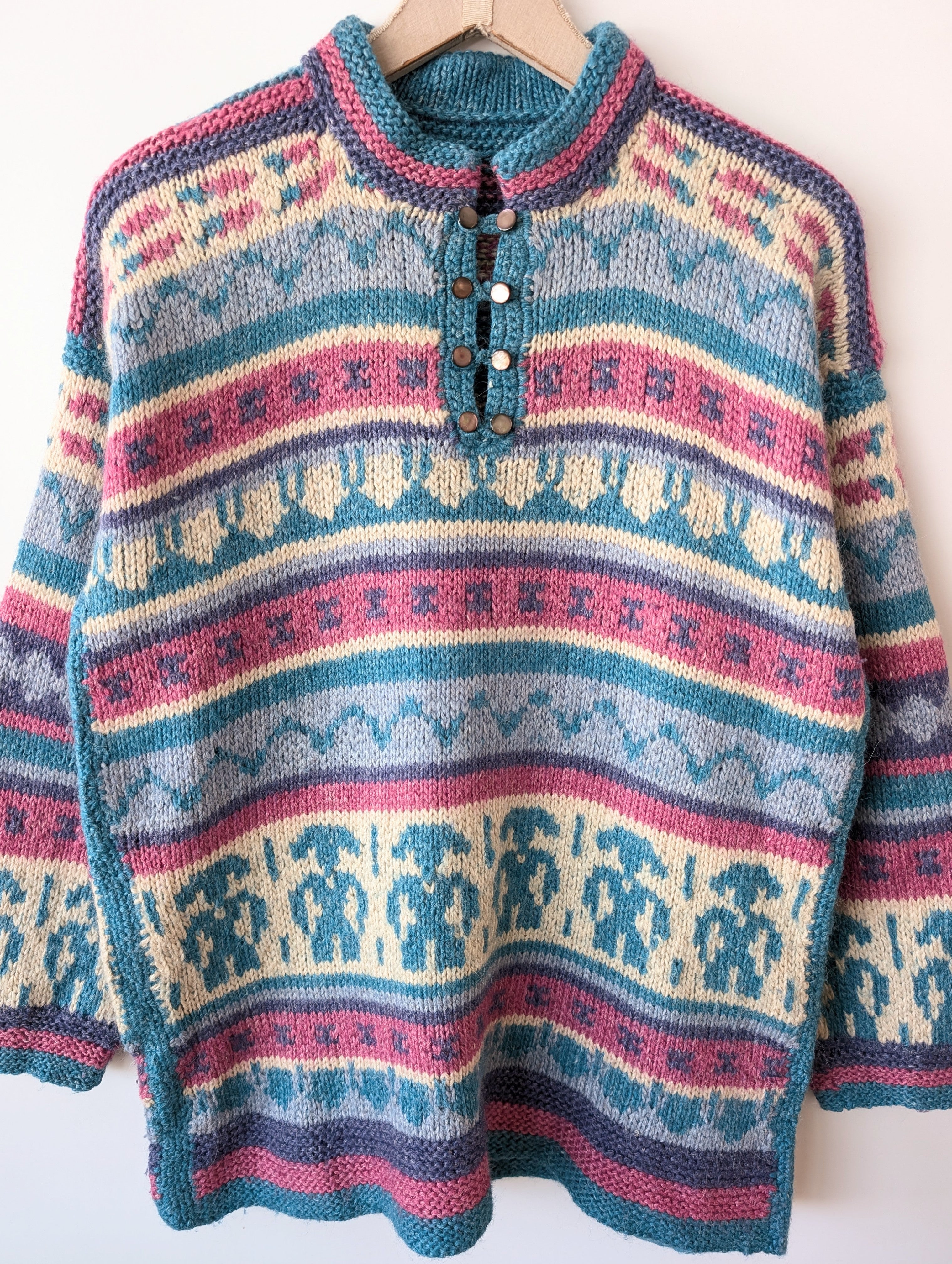 Pullover Handmade Strickmuster Pink (L)