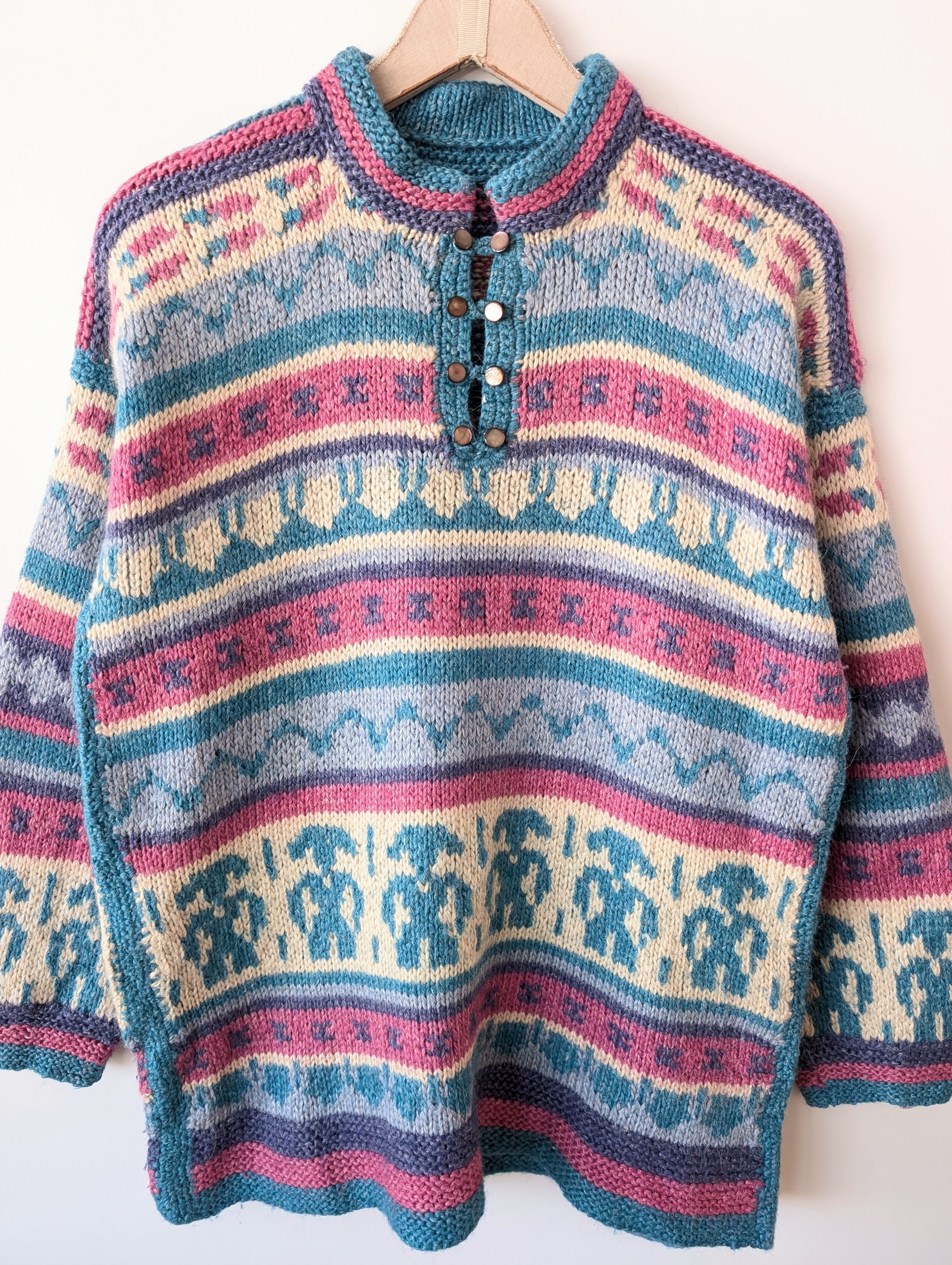 Pullover Handmade Strickmuster Pink (L)