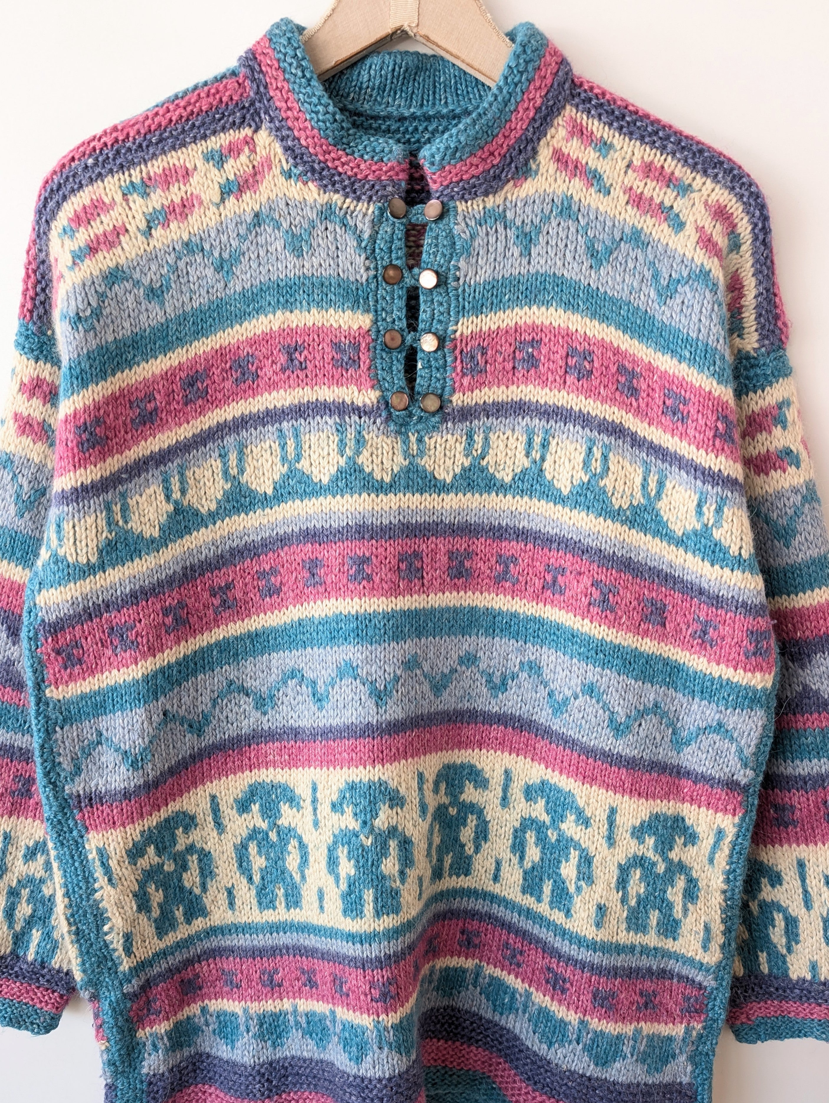 Pullover Handmade Strickmuster Pink (L)