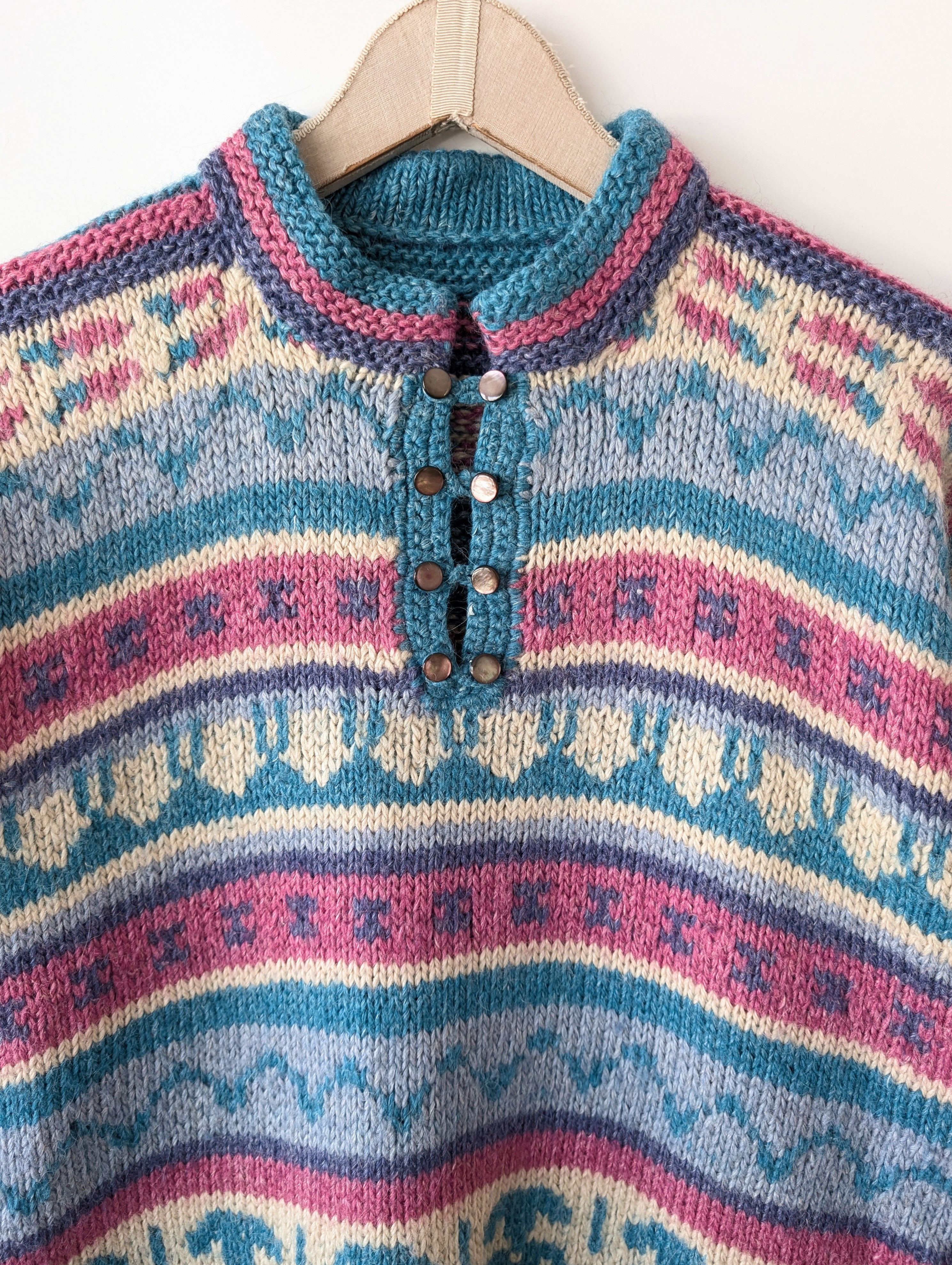 Pullover Handmade Strickmuster Pink (L)