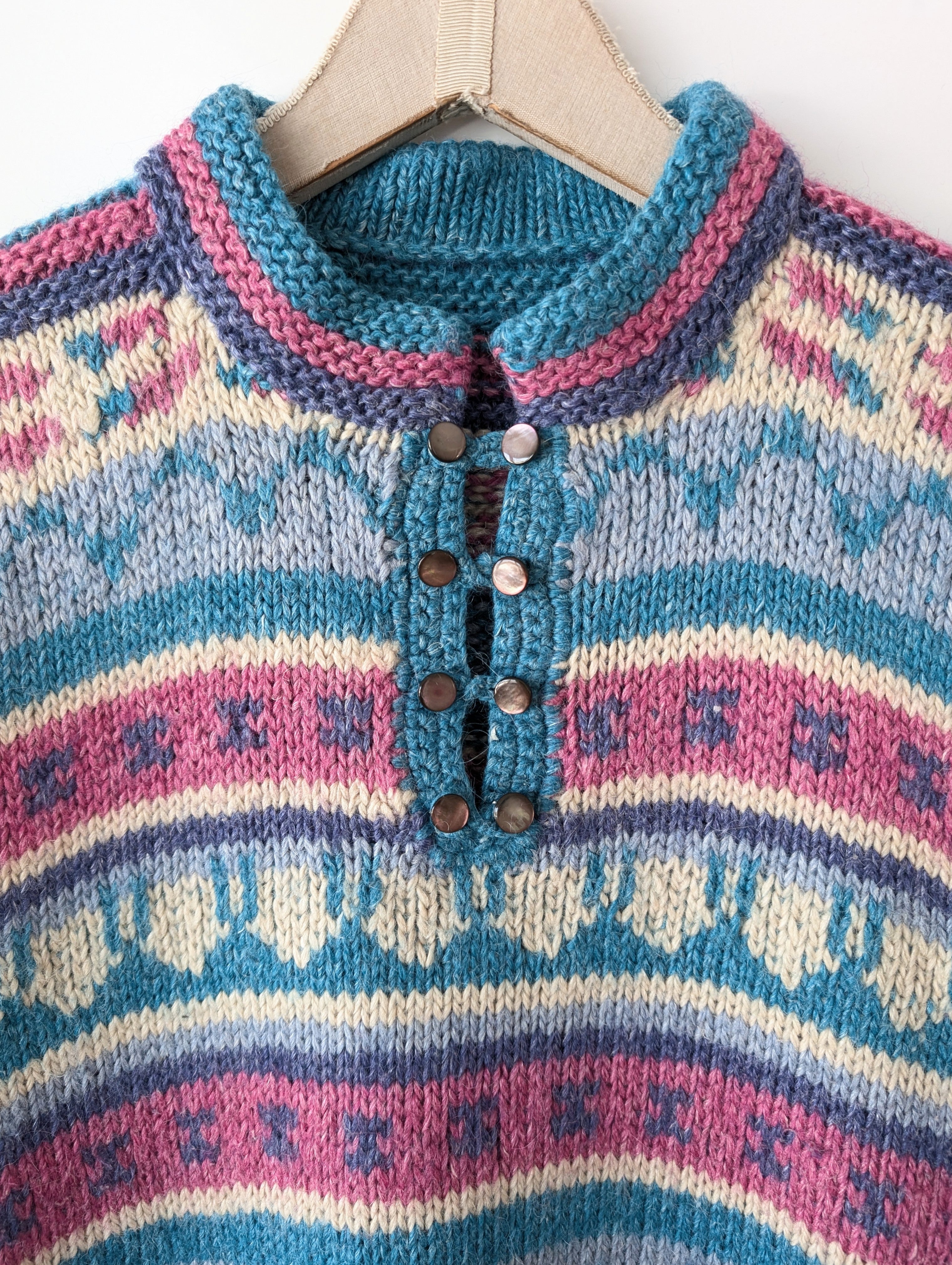 Pullover Handmade Strickmuster Pink (L)