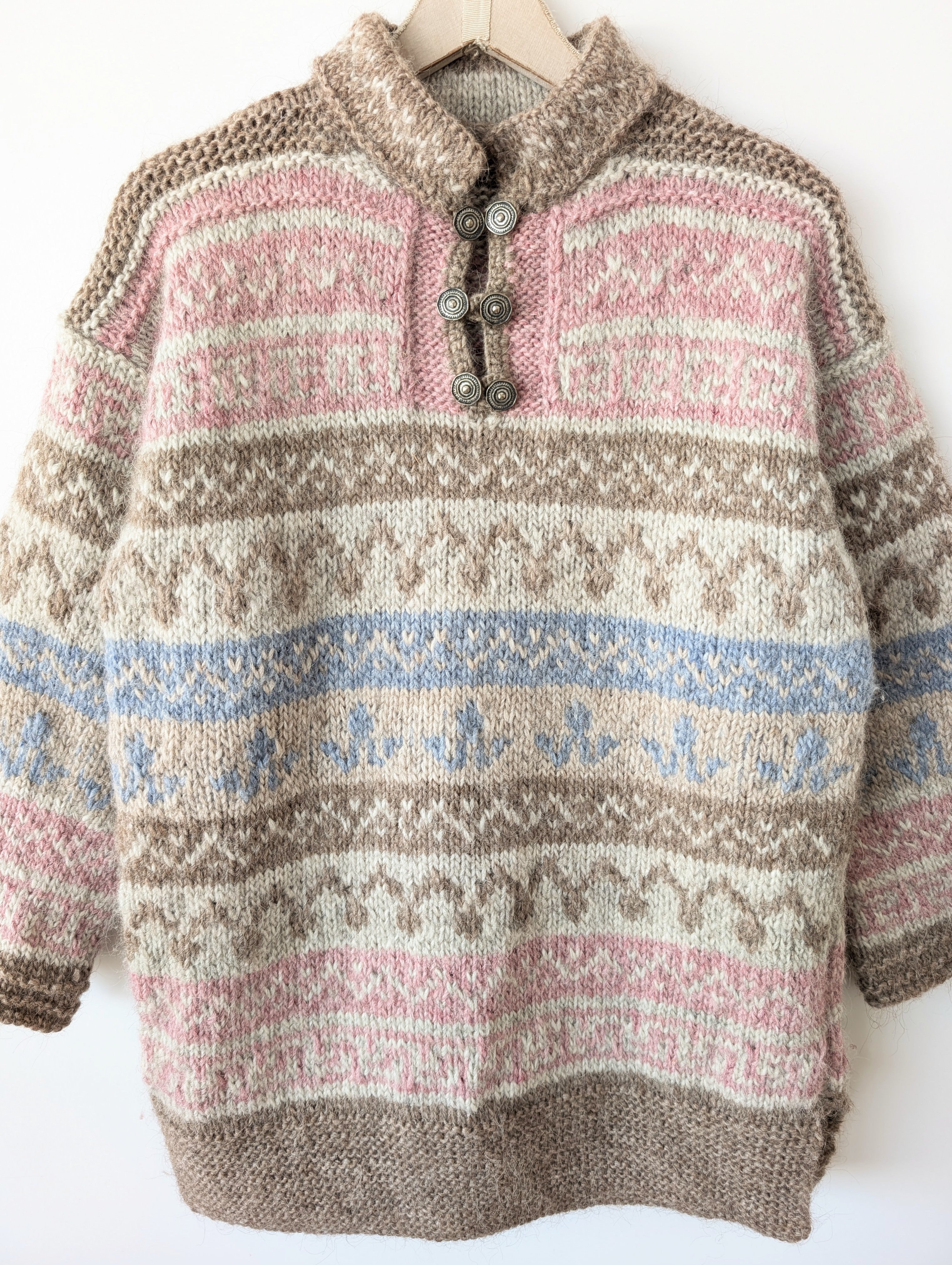 *Wolle* Handmade Pullover Tulpen Folklore Rosa (XL)