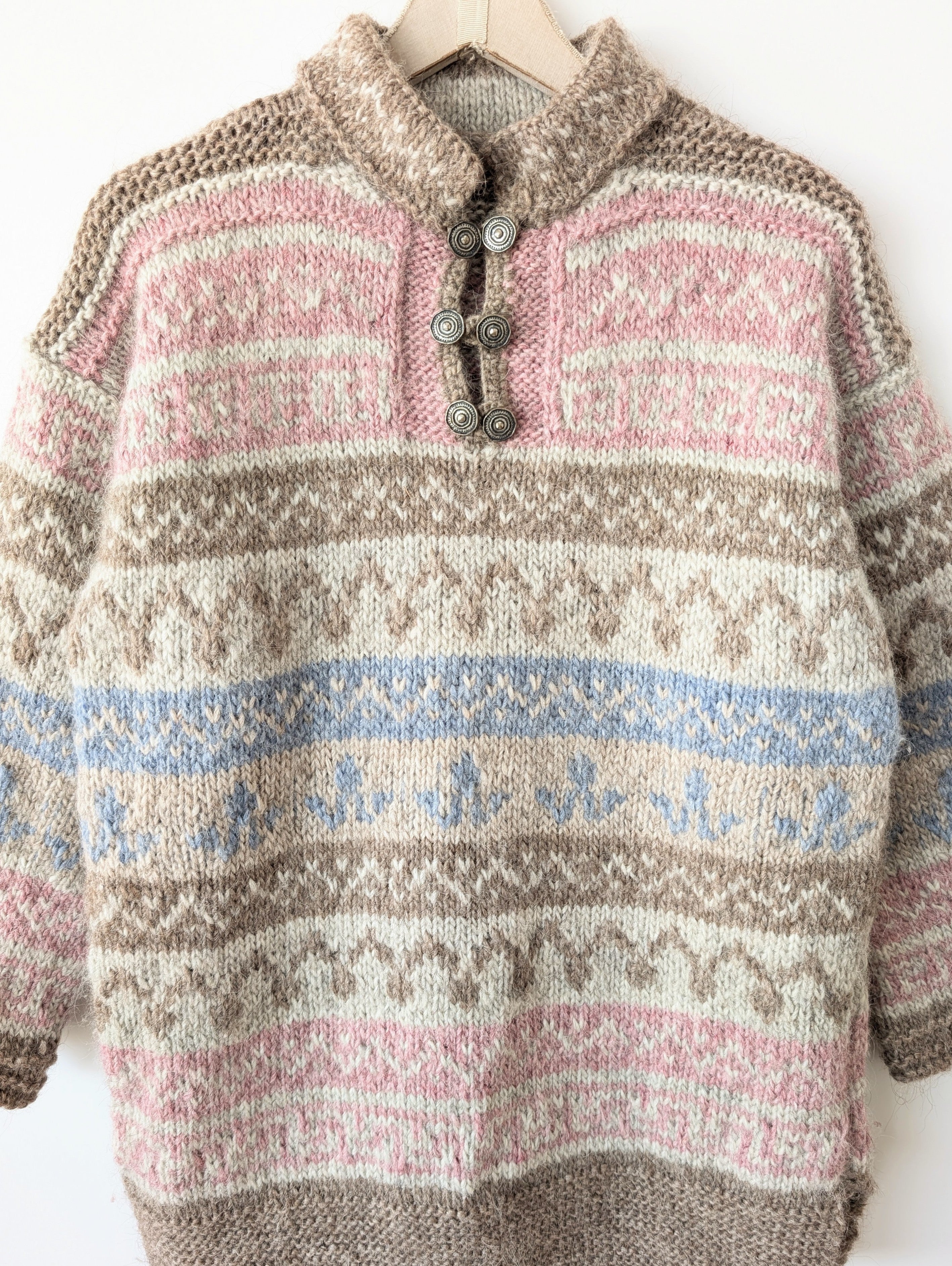 *Wolle* Handmade Pullover Tulpen Folklore Rosa (XL)