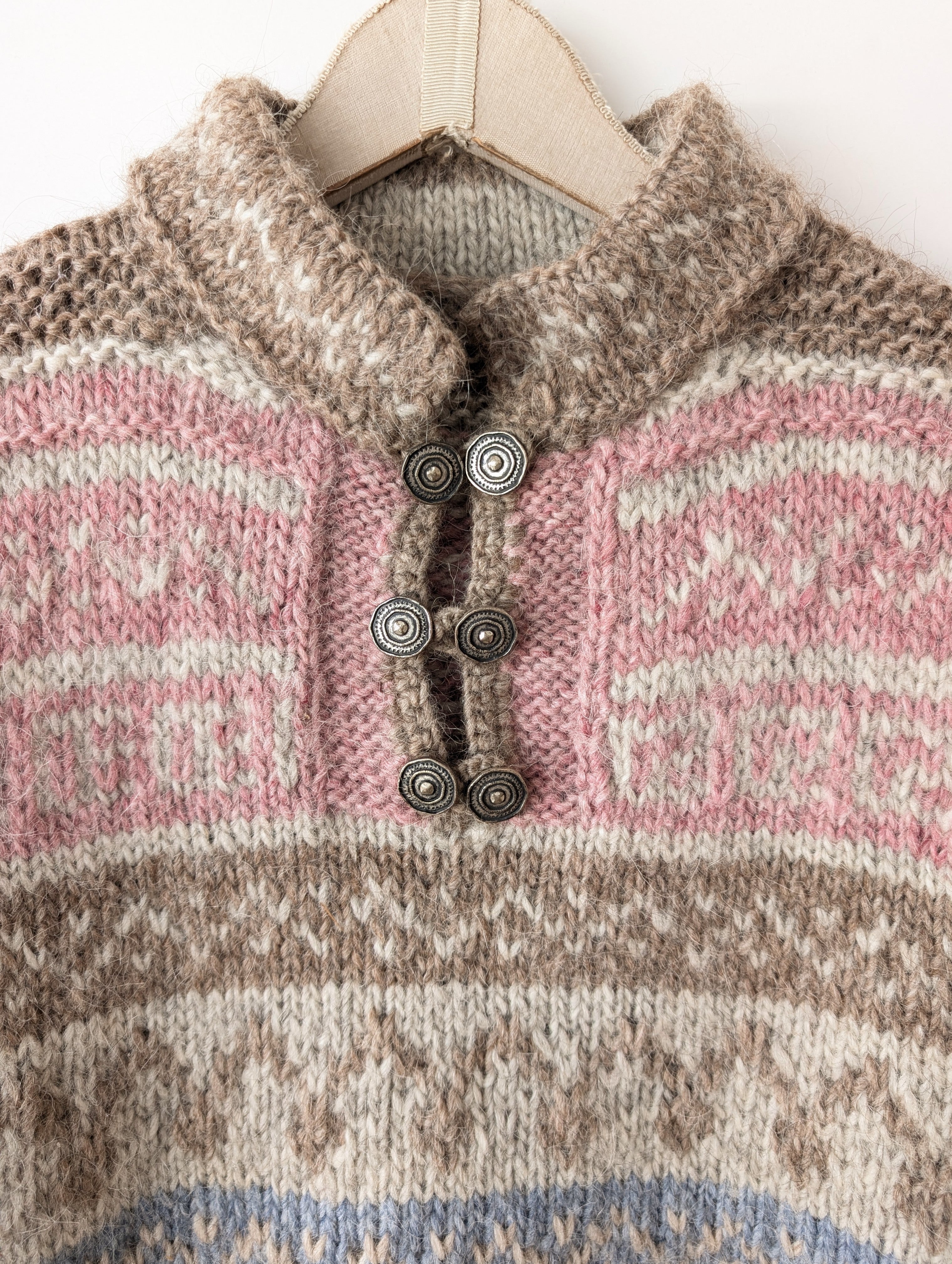 *Wolle* Handmade Pullover Tulpen Folklore Rosa (XL)