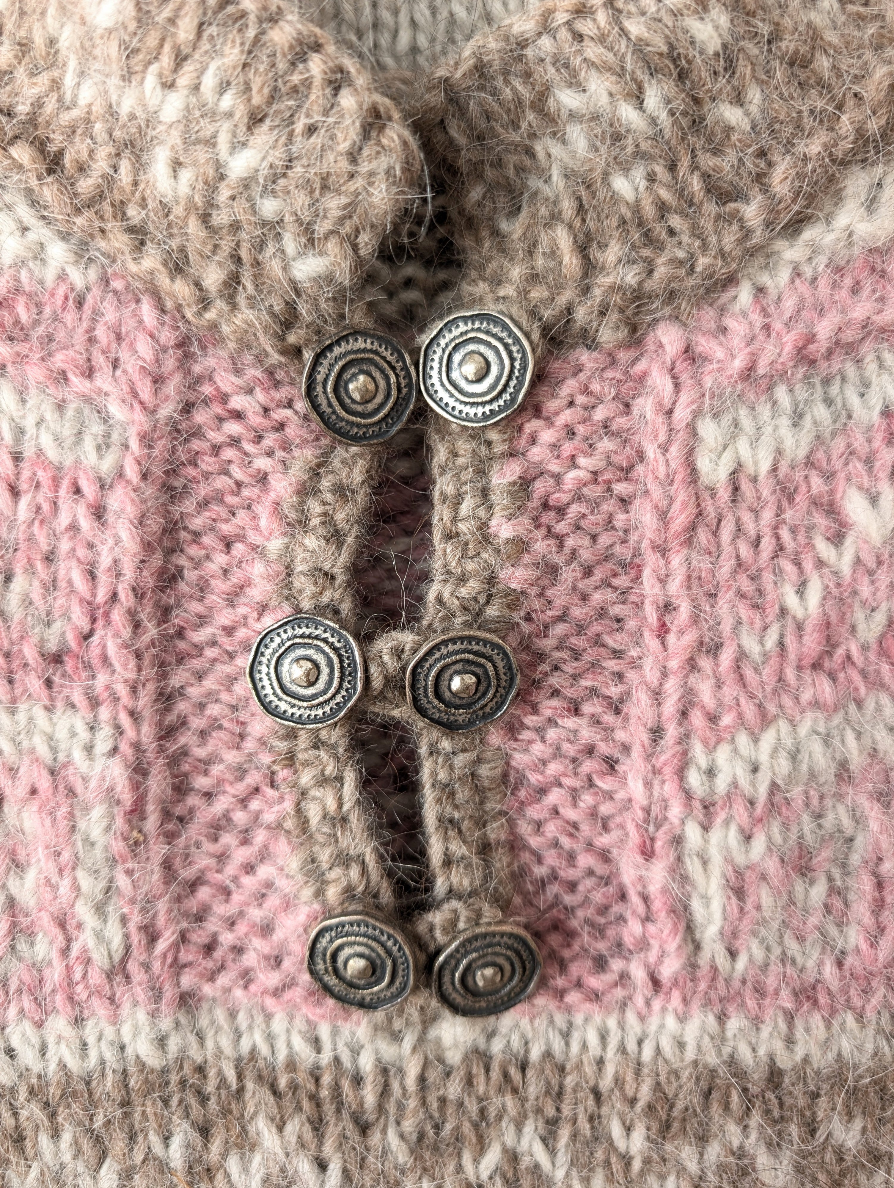 *Wolle* Handmade Pullover Tulpen Folklore Rosa (XL)