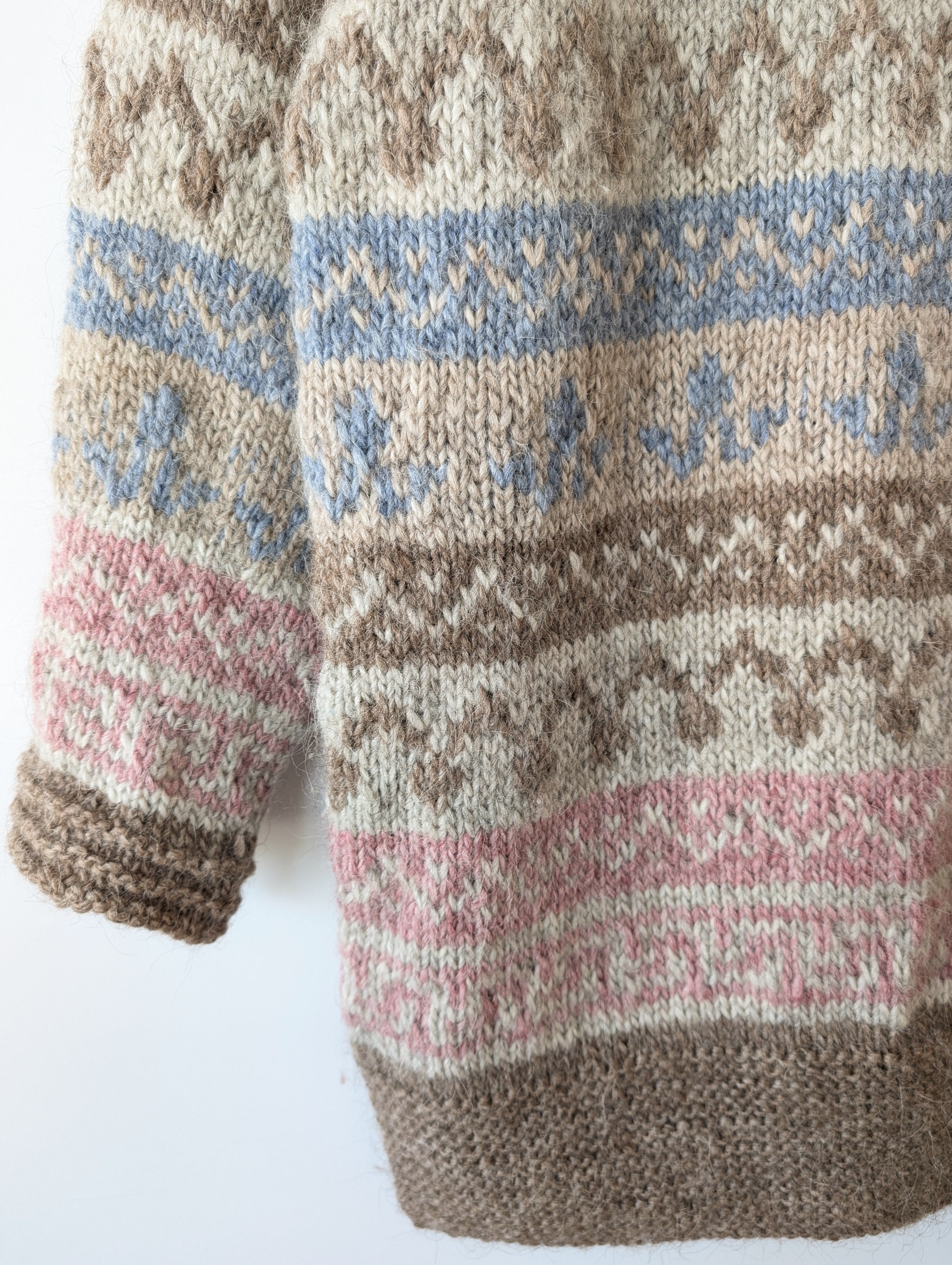 *Wolle* Handmade Pullover Tulpen Folklore Rosa (XL)