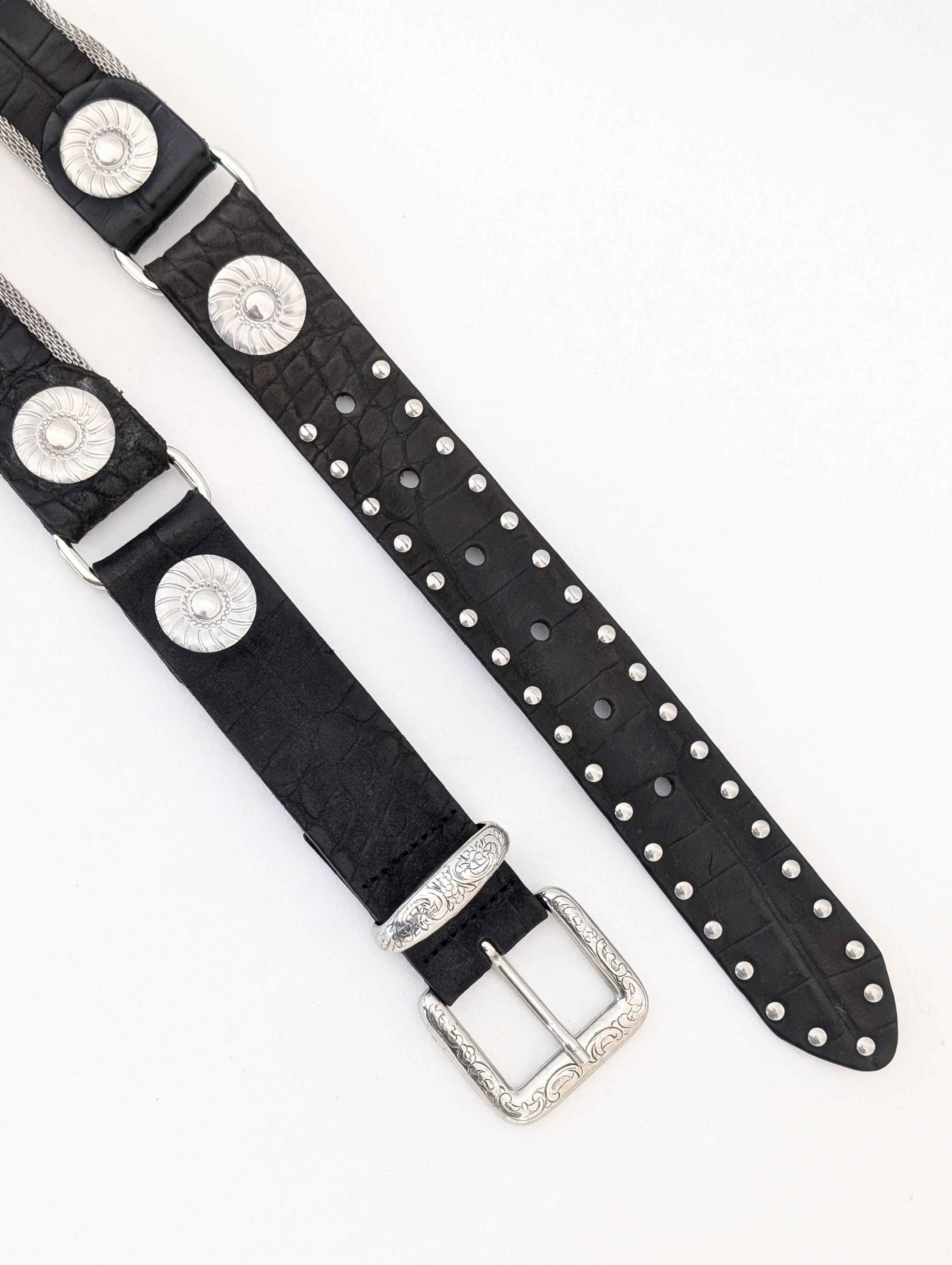 Gürtel Nieten Silber Grunge Kroko Leder (80-100)