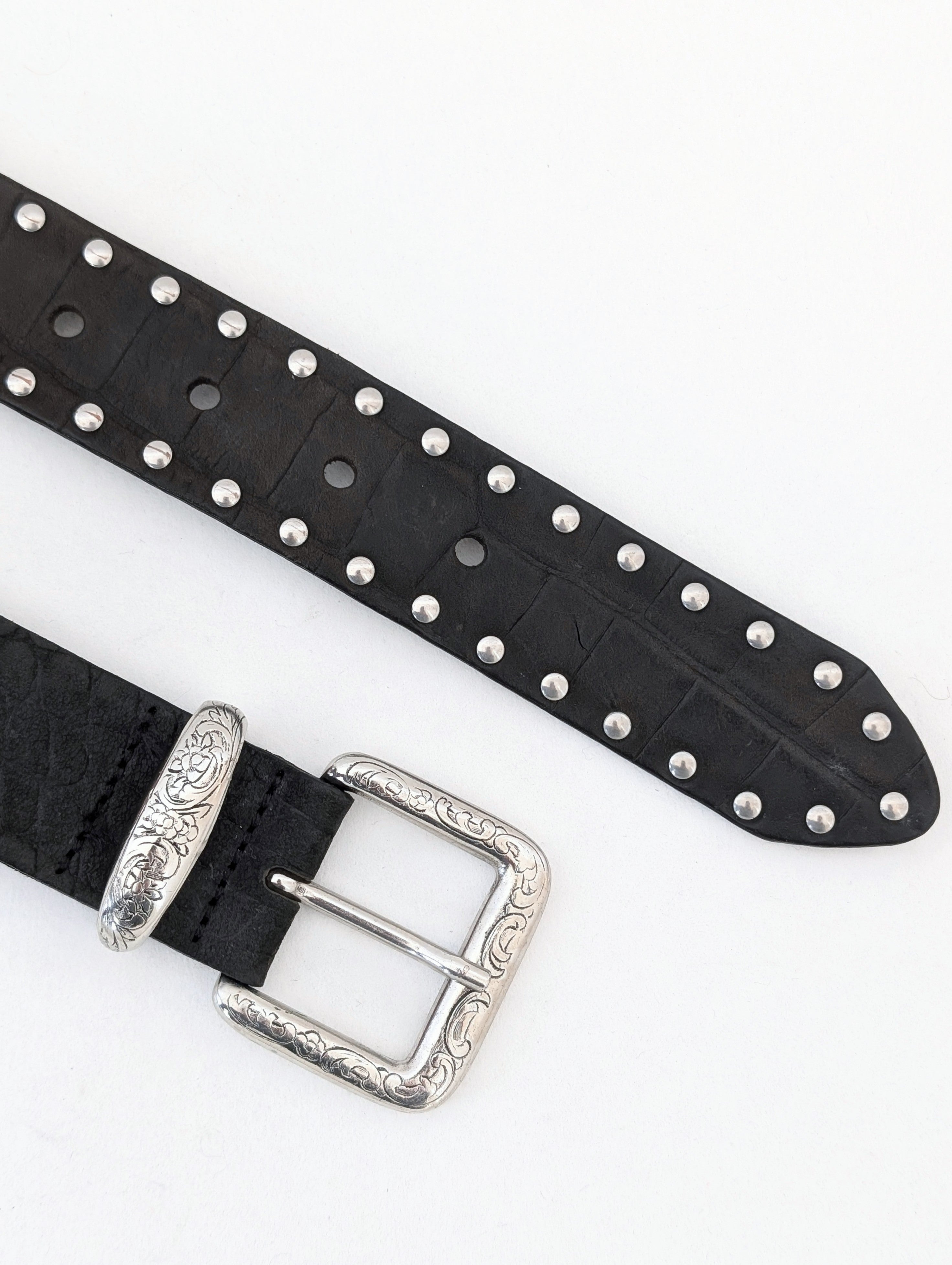 Gürtel Nieten Silber Grunge Kroko Leder (80-100)