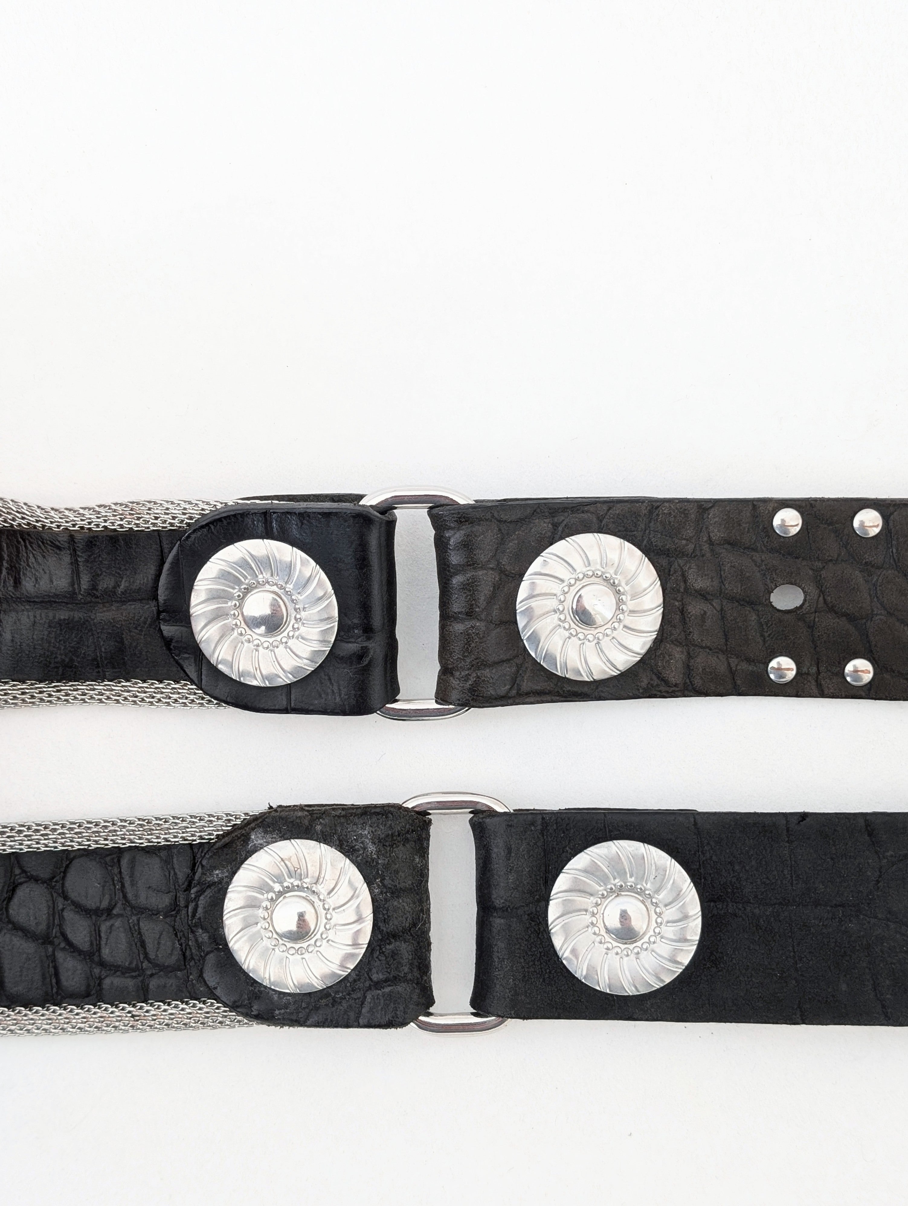 Gürtel Nieten Silber Grunge Kroko Leder (80-100)