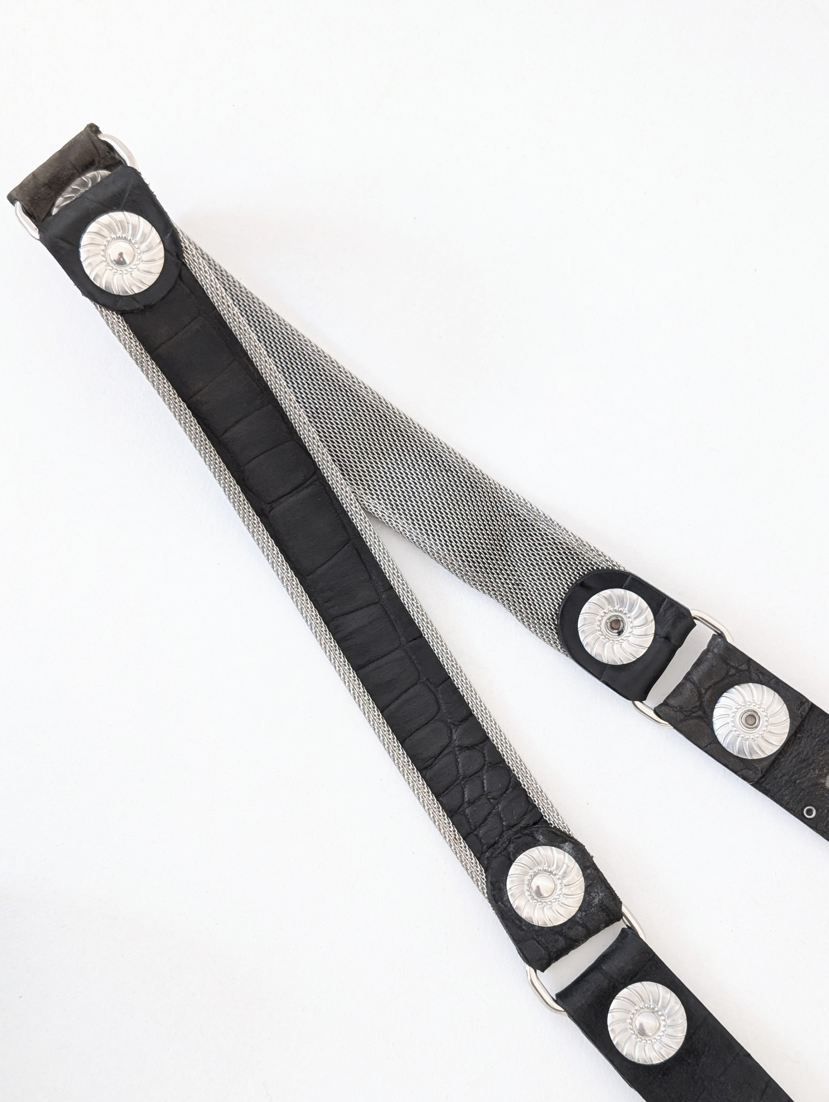 Gürtel Nieten Silber Grunge Kroko Leder (80-100)