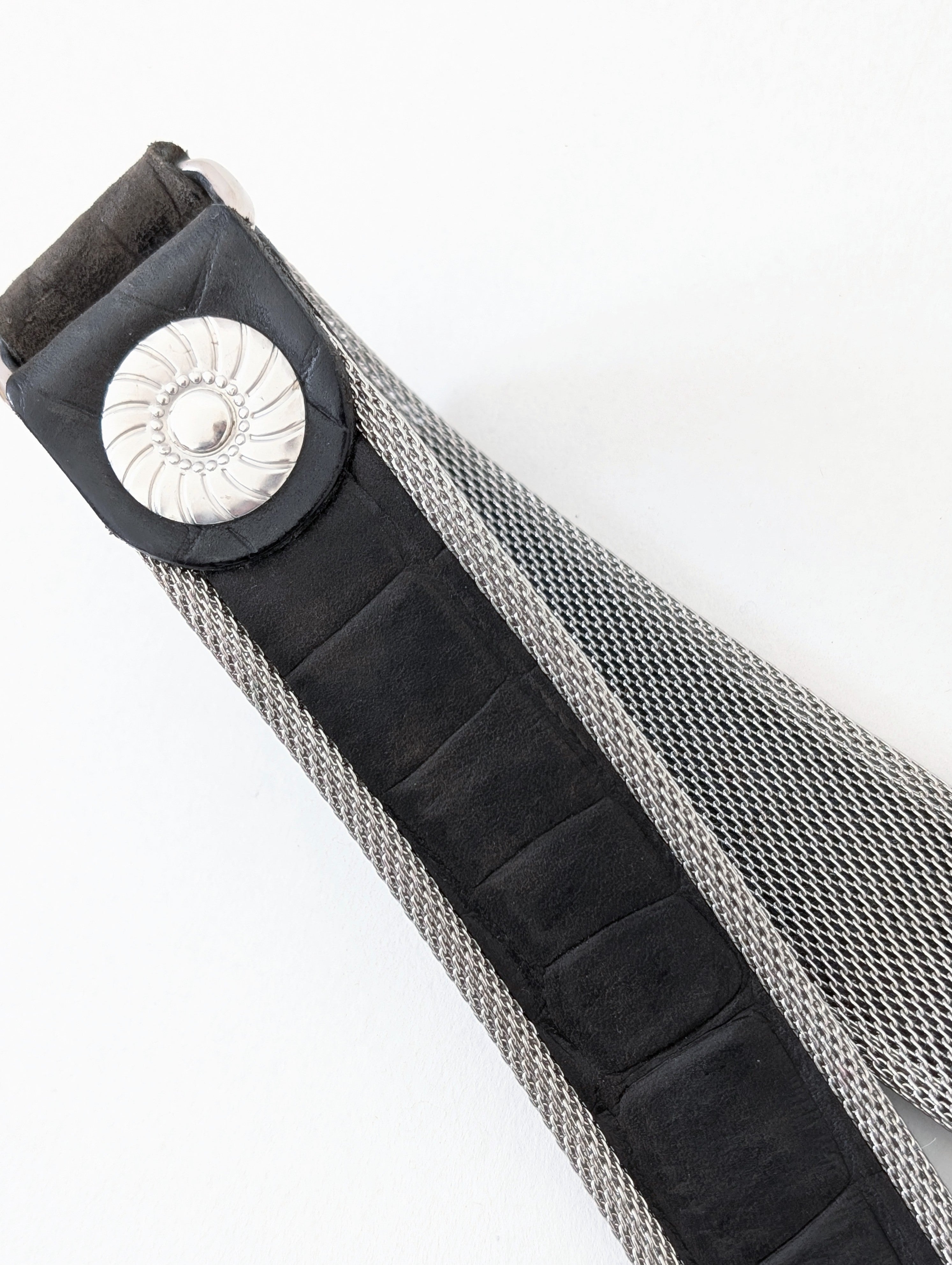 Gürtel Nieten Silber Grunge Kroko Leder (80-100)