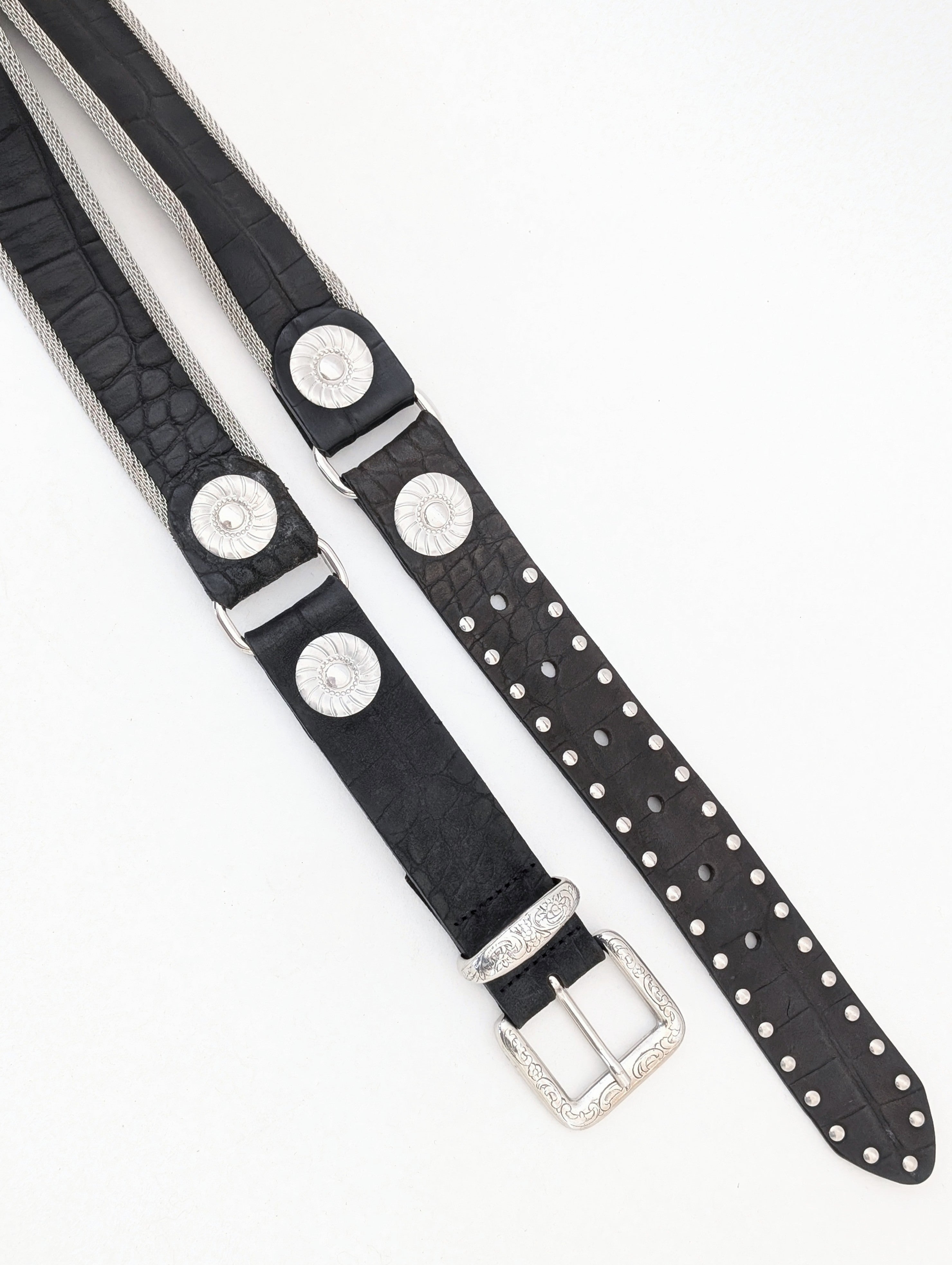 Gürtel Nieten Silber Grunge Kroko Leder (80-100)