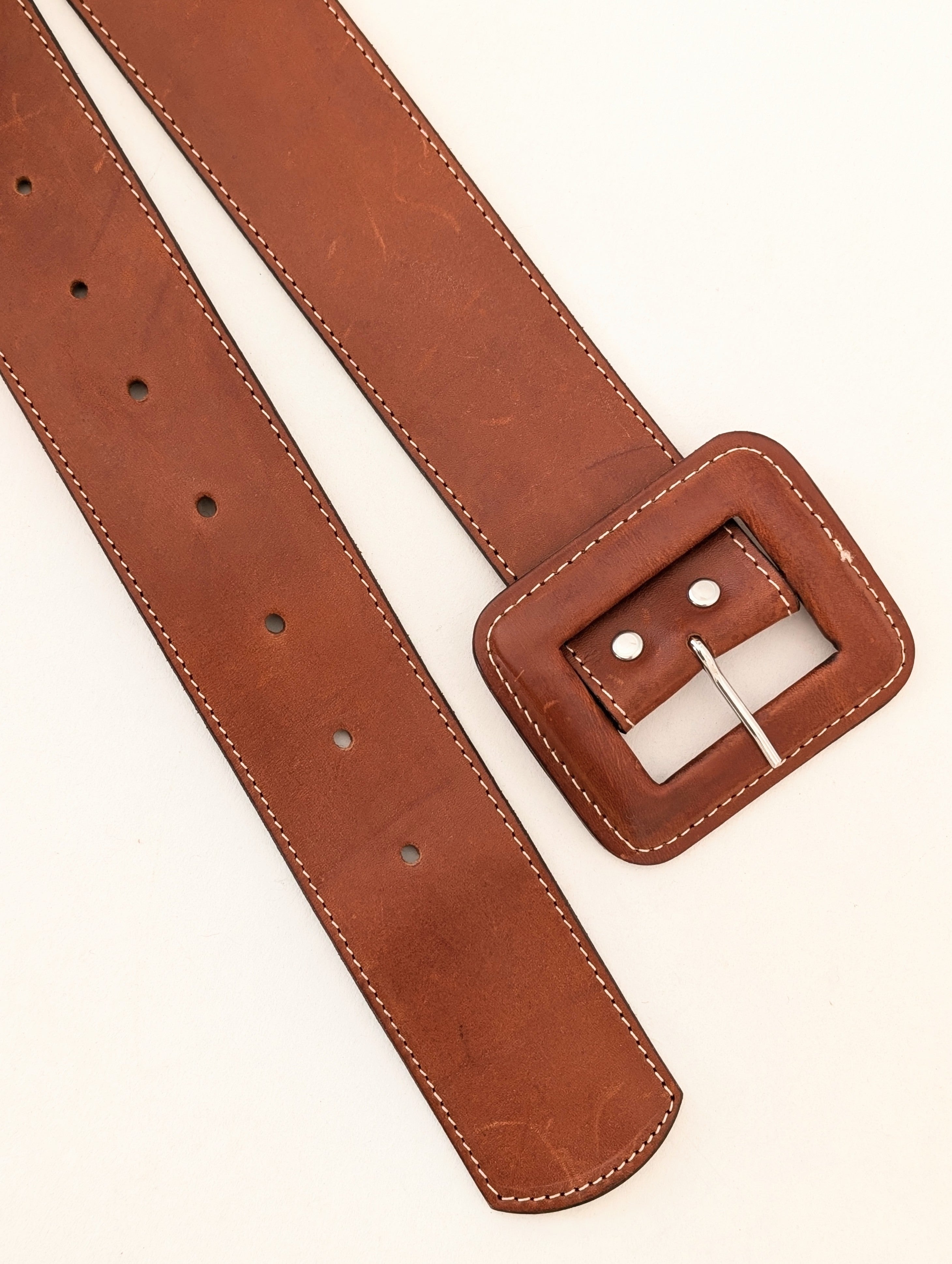 Leder Gürtel 70s Statement Braun (80-110)
