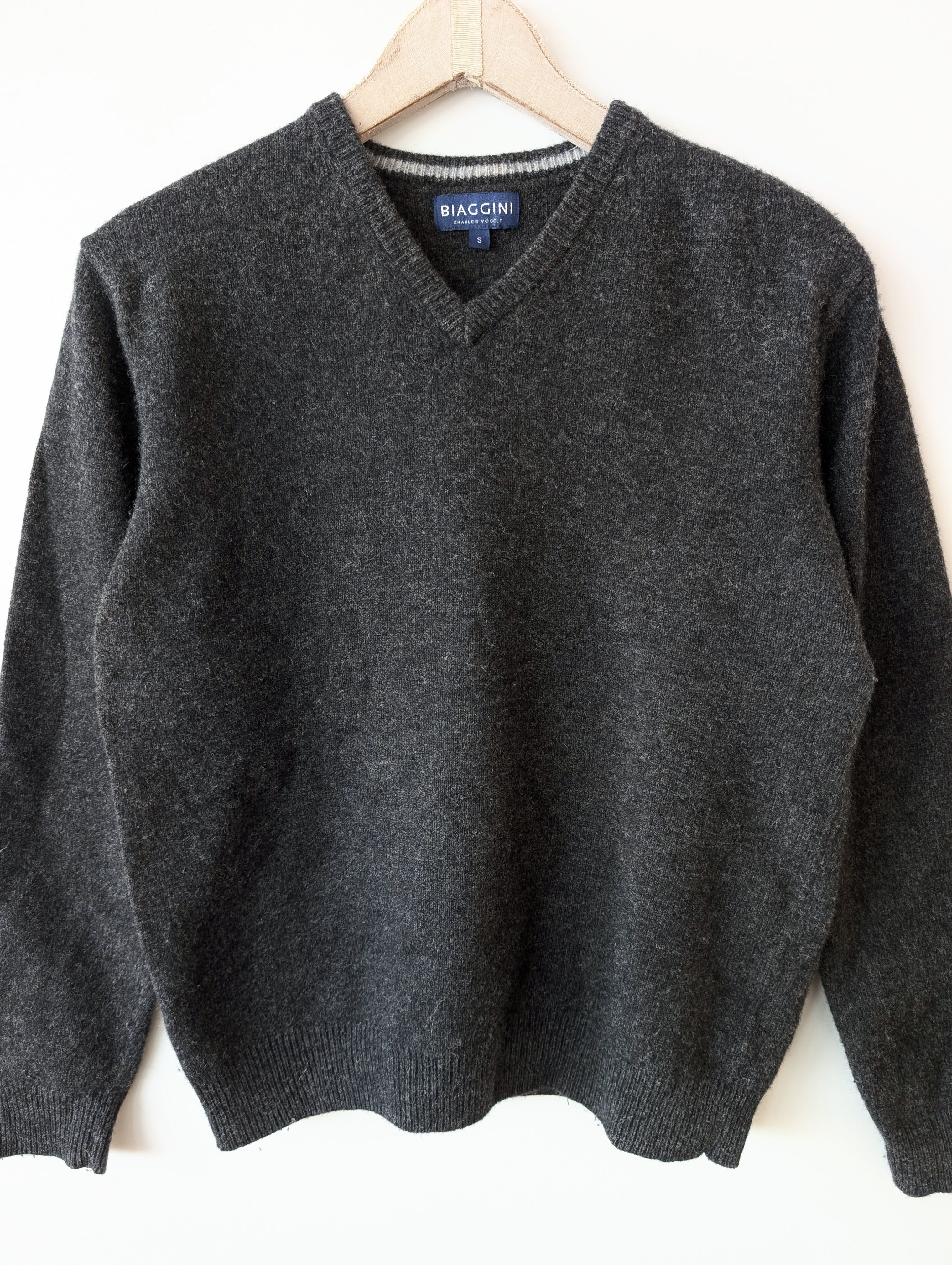 *Lammwolle* Pullover Premium Basic Dunkelgrau (S)