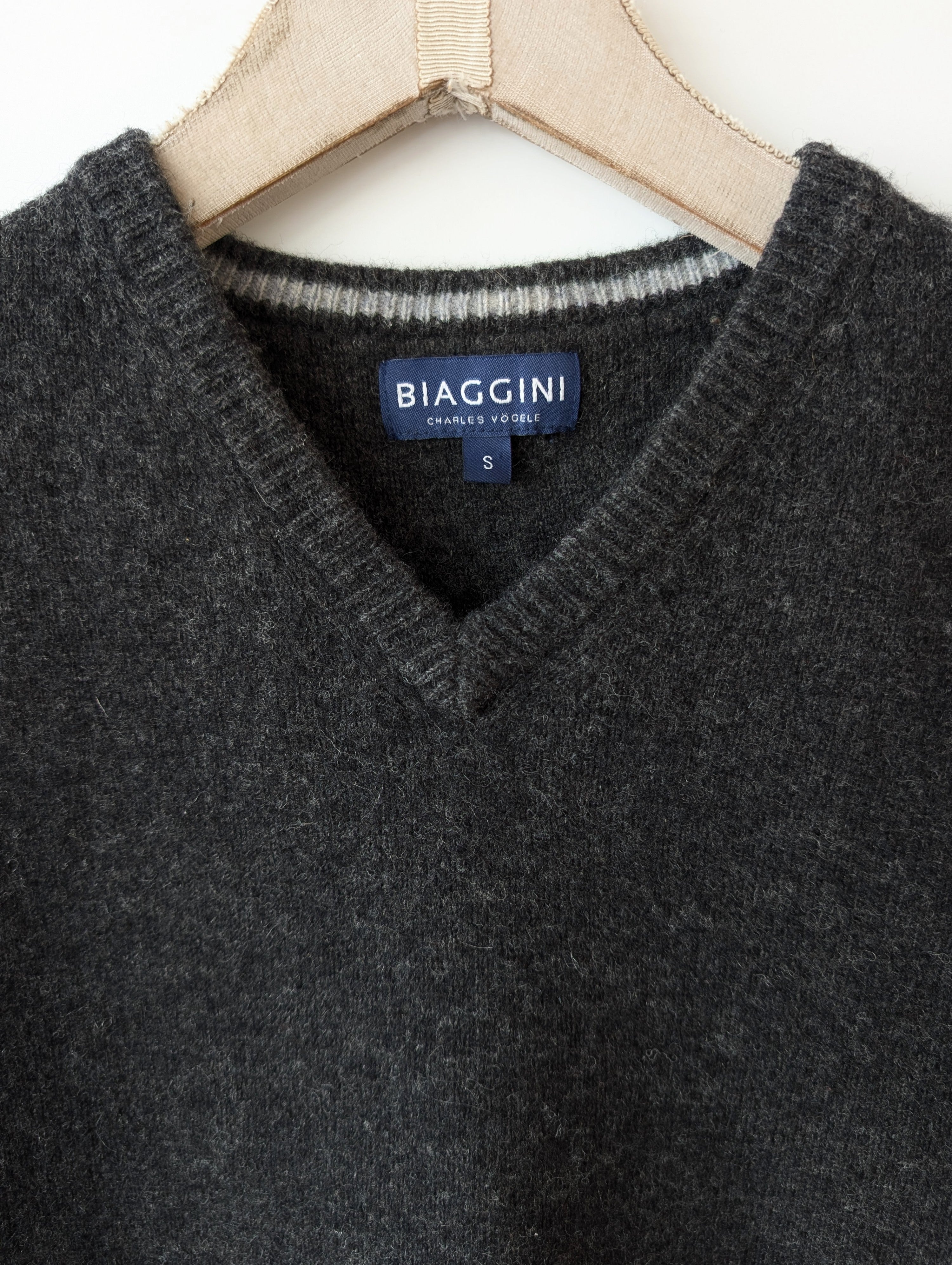 *Lammwolle* Pullover Premium Basic Dunkelgrau (S)