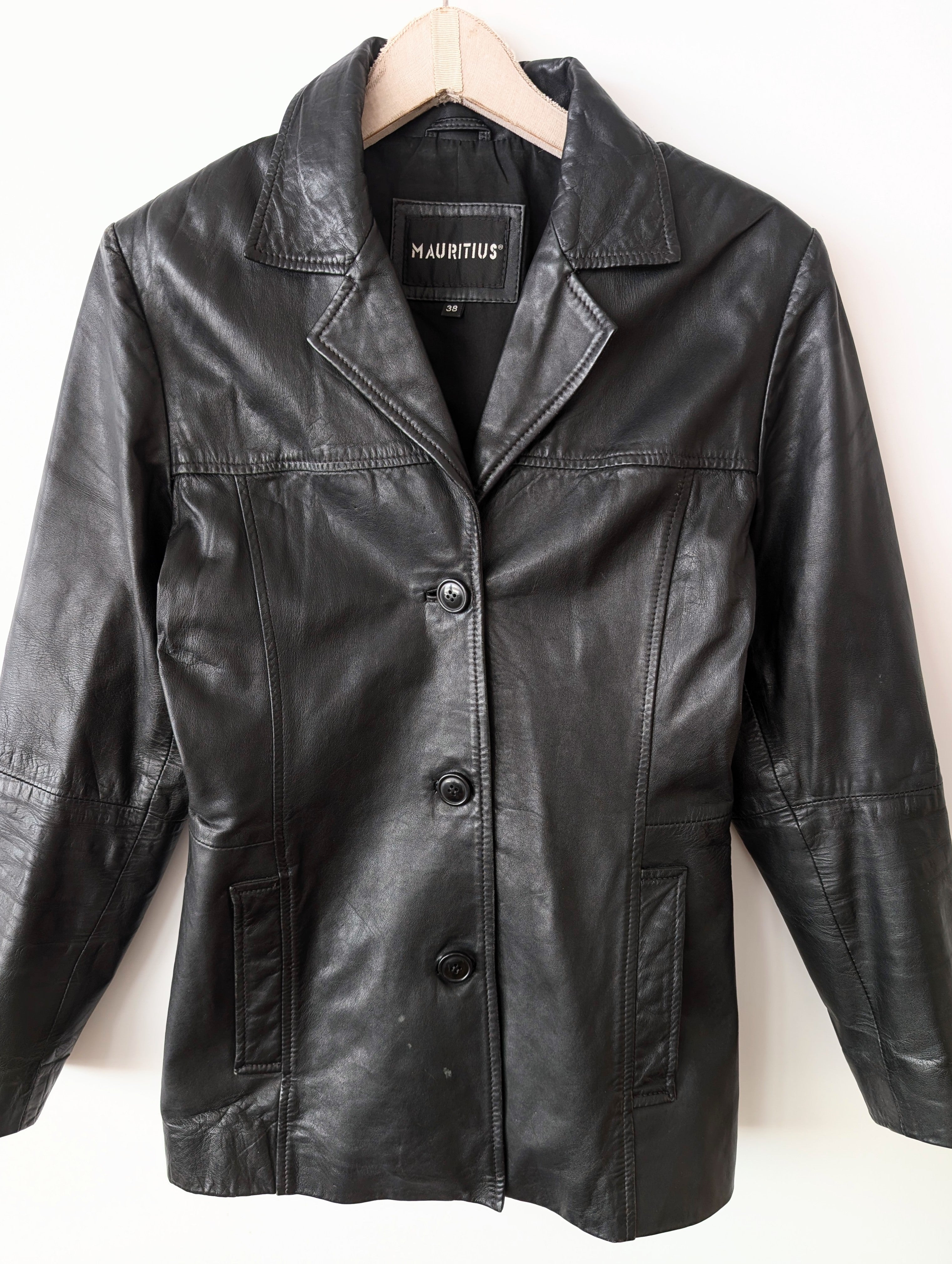 Leder Blazer 90s Klassiker Schwarz (S-M)