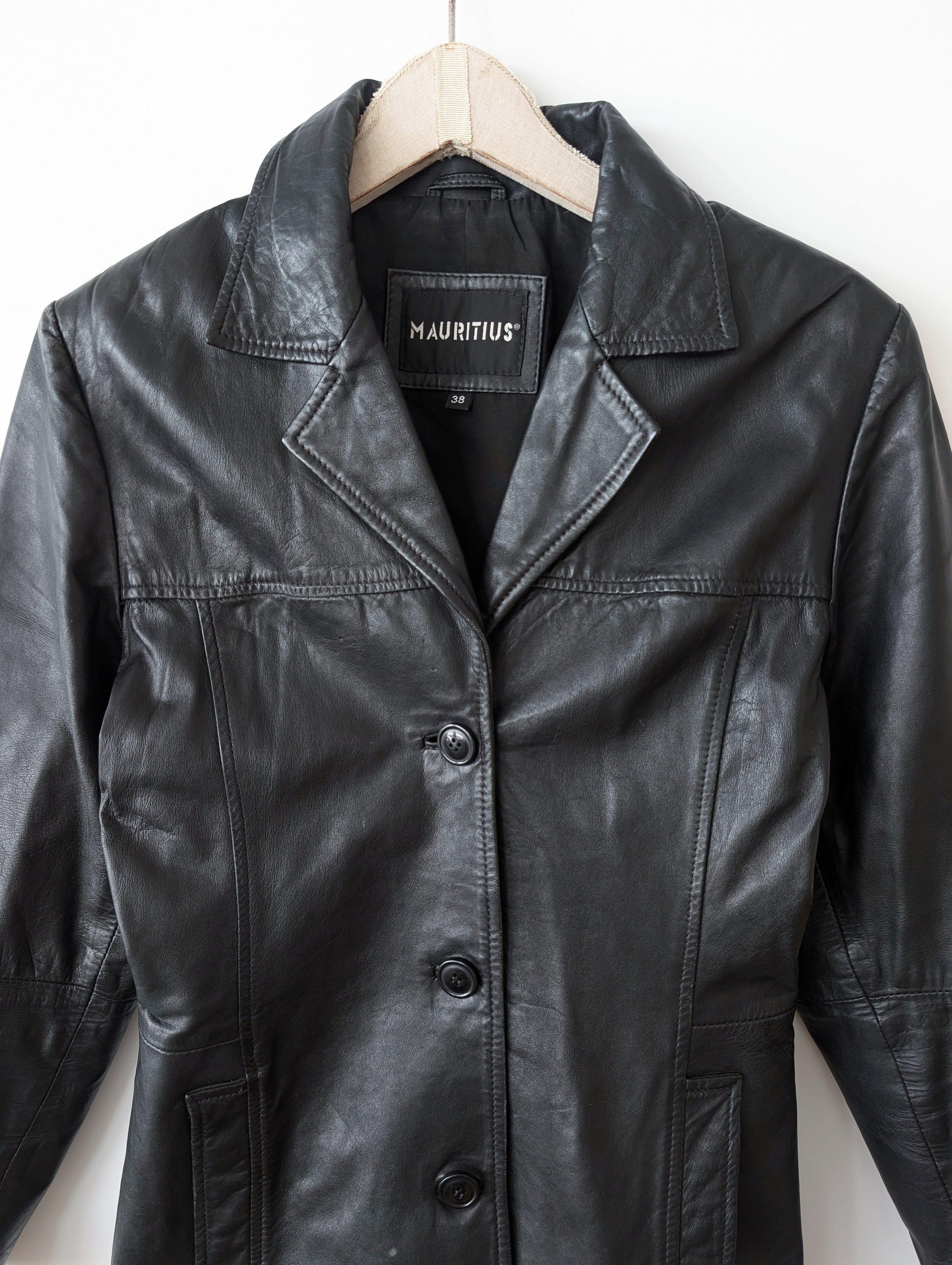 Leder Blazer 90s Klassiker Schwarz (S-M)