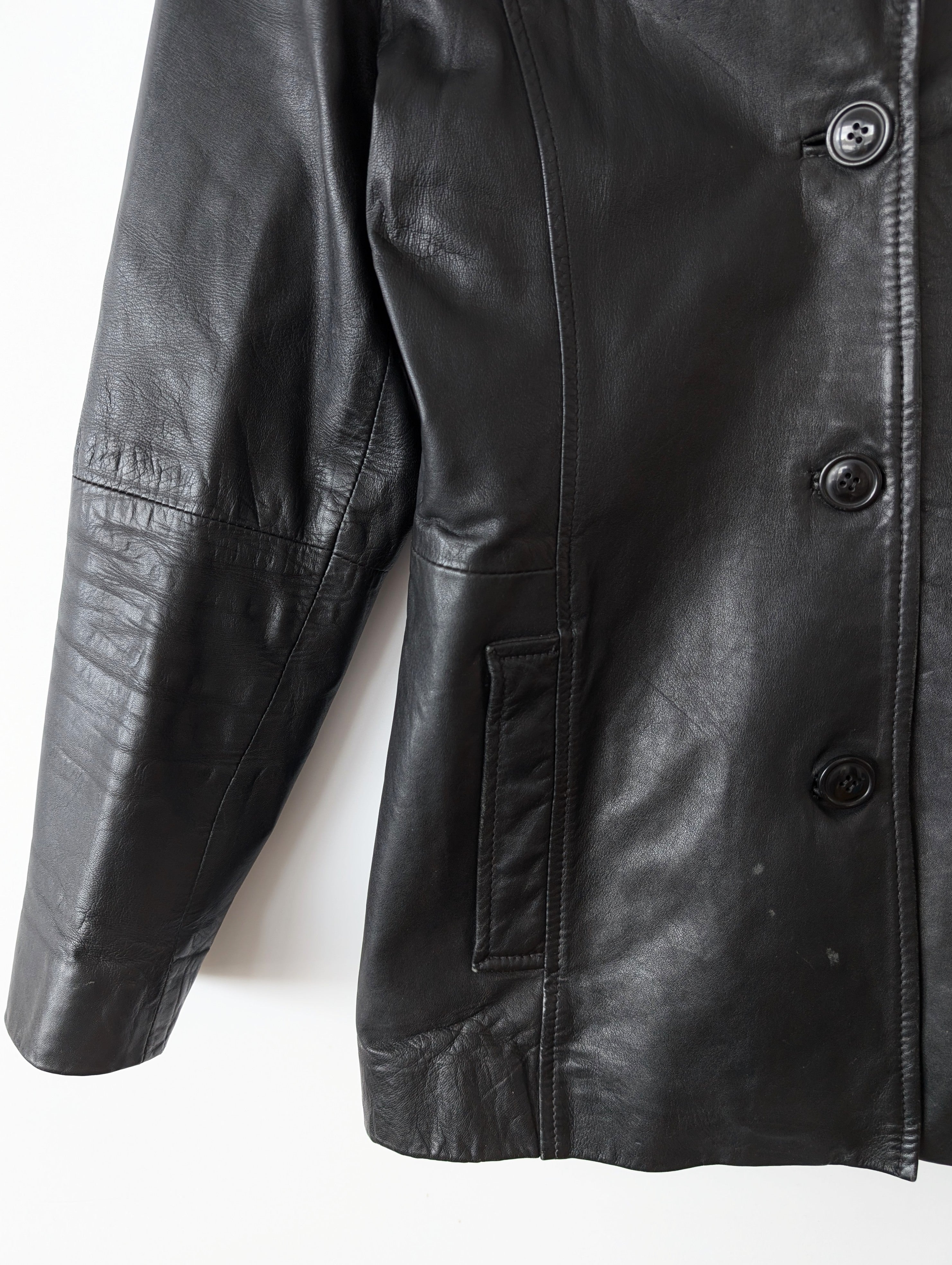 Leder Blazer 90s Klassiker Schwarz (S-M)