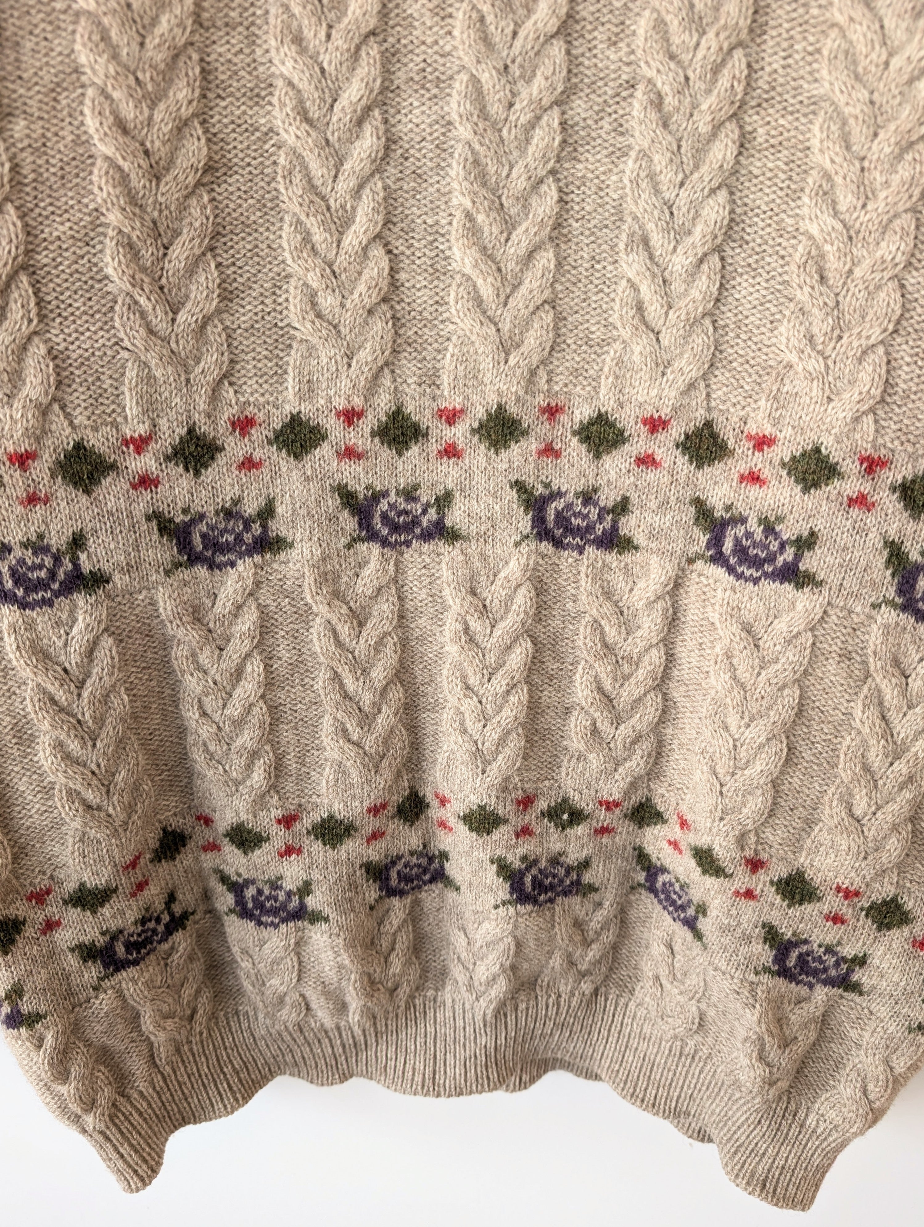 *Shetland Wolle* Pullover Rollkragen Rosen Strick (L)