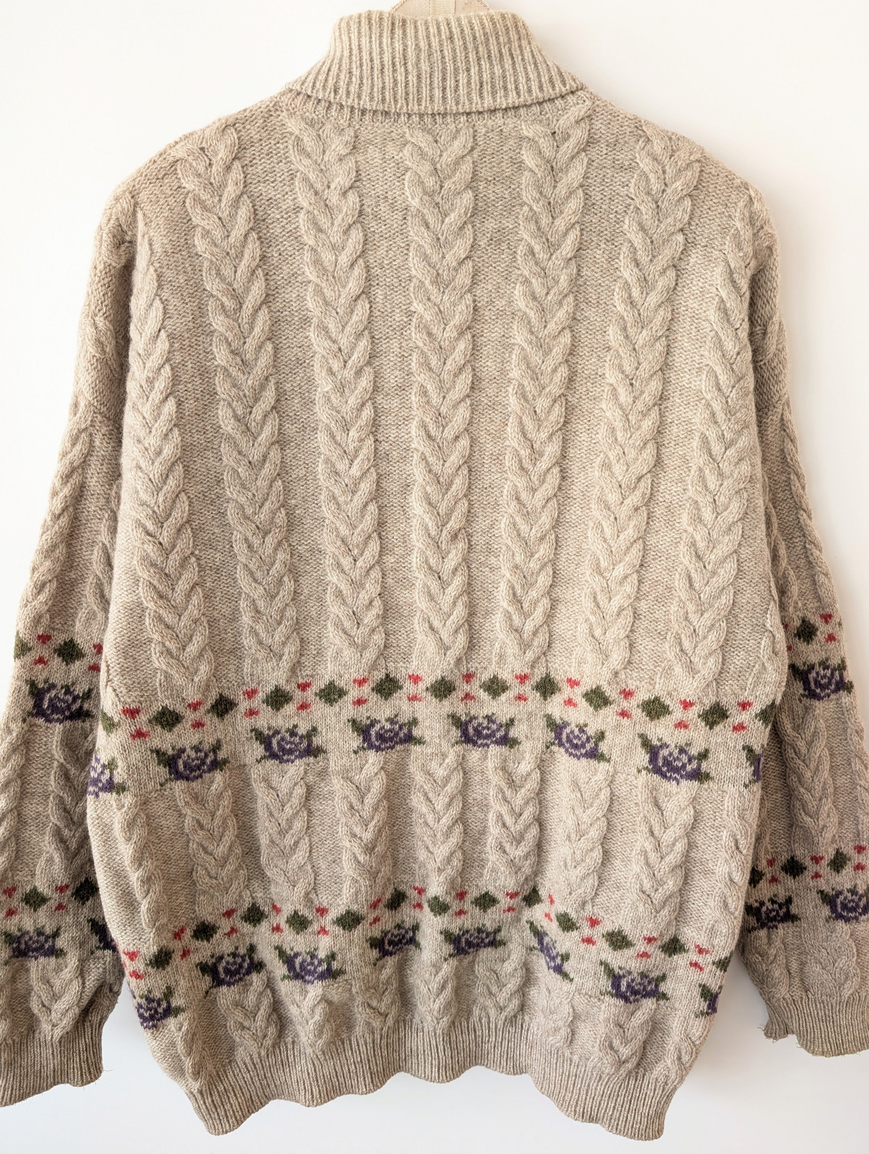 *Shetland Wolle* Pullover Rollkragen Rosen Strick (L)