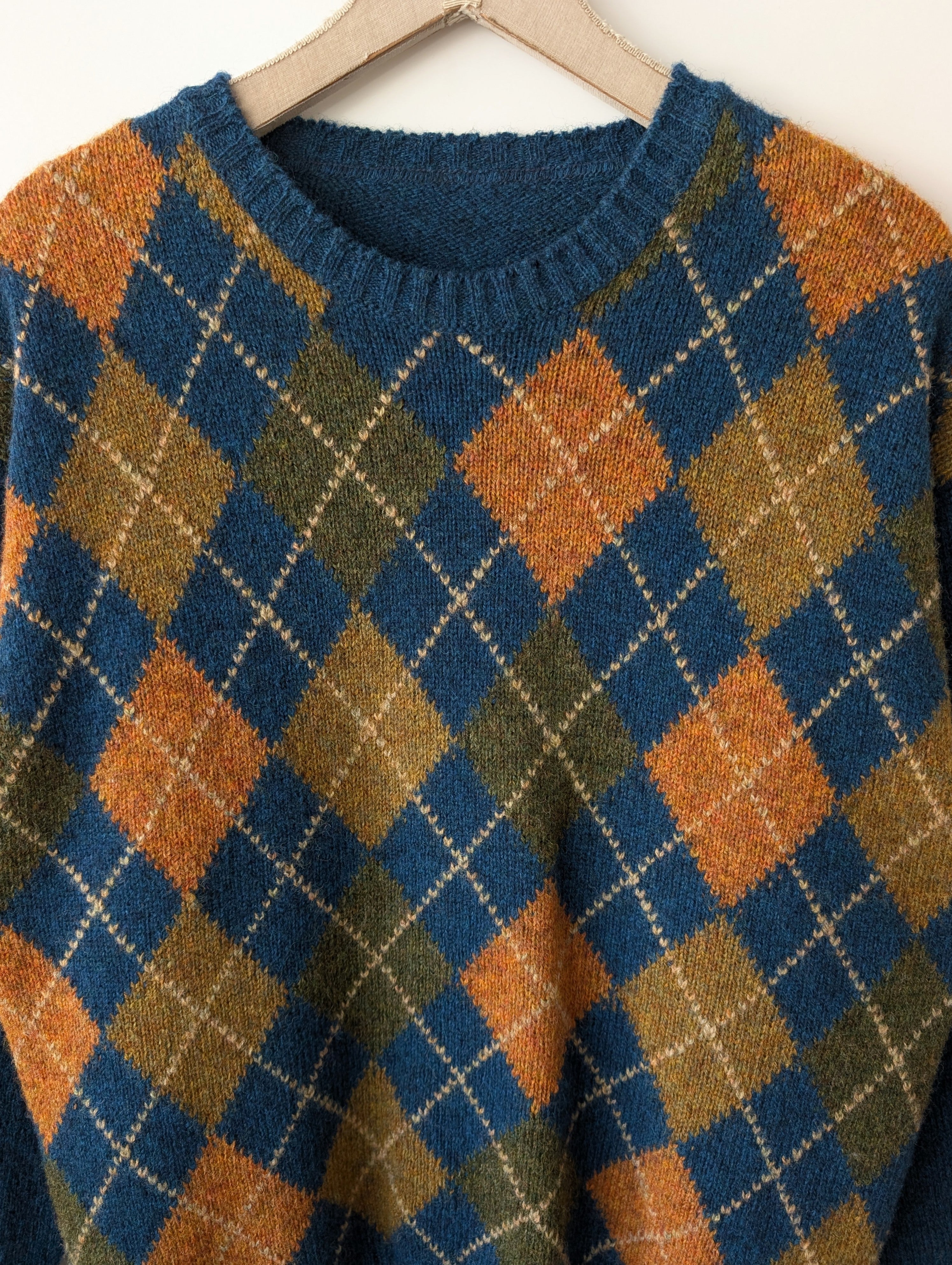 *Wolle* Pullover Rauten Strickmuster Petrol (L-XL)