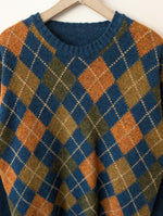 Lade das Bild in den Galerie-Viewer, *Wolle* Pullover Rauten Strickmuster Petrol (L-XL)
