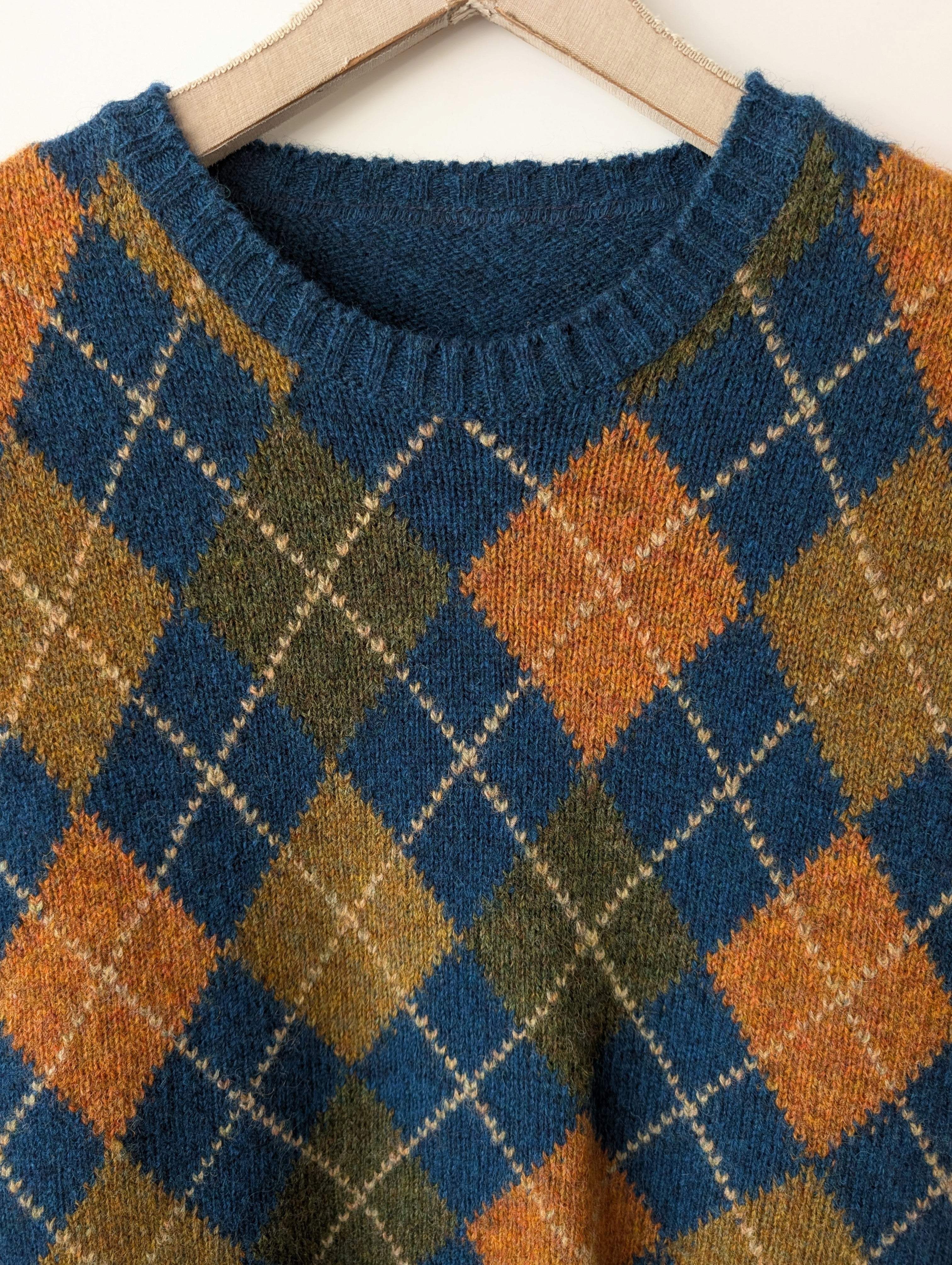 *Wolle* Pullover Rauten Strickmuster Petrol (L-XL)