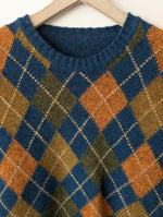 Lade das Bild in den Galerie-Viewer, *Wolle* Pullover Rauten Strickmuster Petrol (L-XL)
