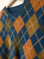 Lade das Bild in den Galerie-Viewer, *Wolle* Pullover Rauten Strickmuster Petrol (L-XL)
