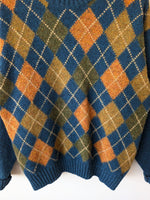 Lade das Bild in den Galerie-Viewer, *Wolle* Pullover Rauten Strickmuster Petrol (L-XL)
