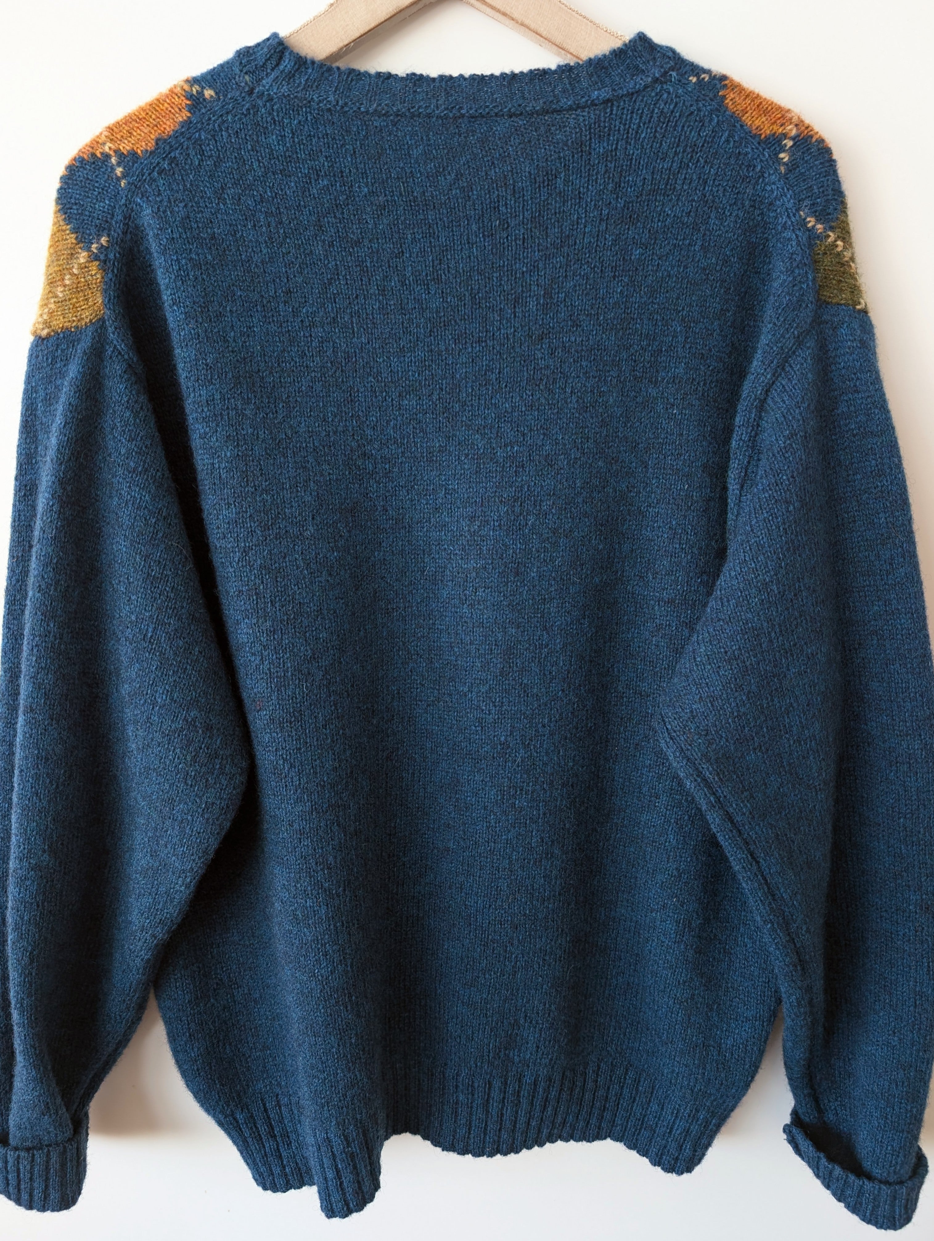 *Wolle* Pullover Rauten Strickmuster Petrol (L-XL)