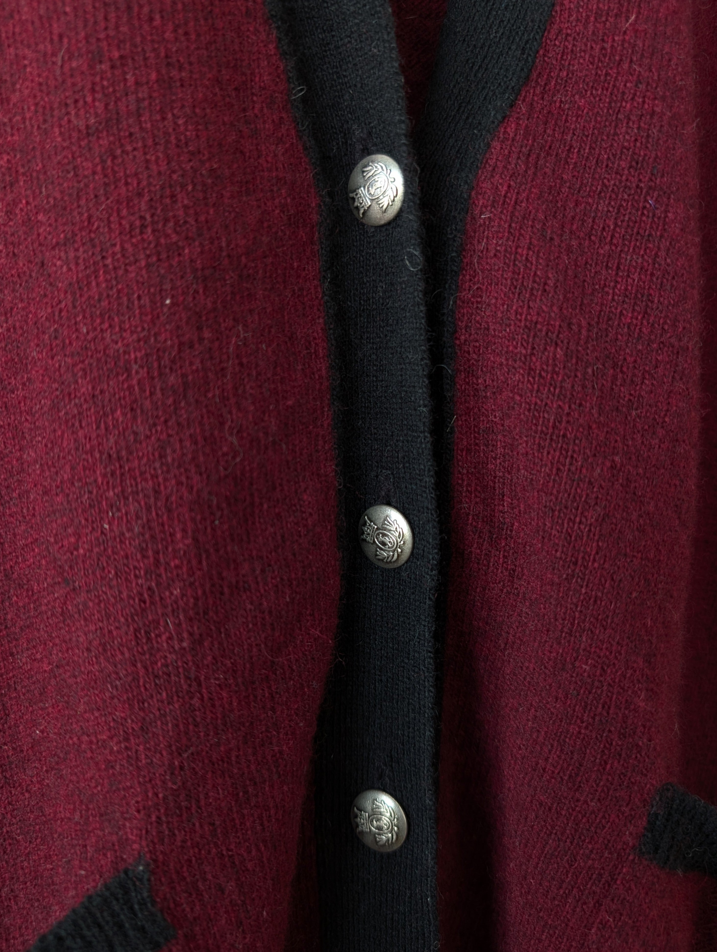 *Wolle* Cardigan Basic Weinrot Schwarz (L)