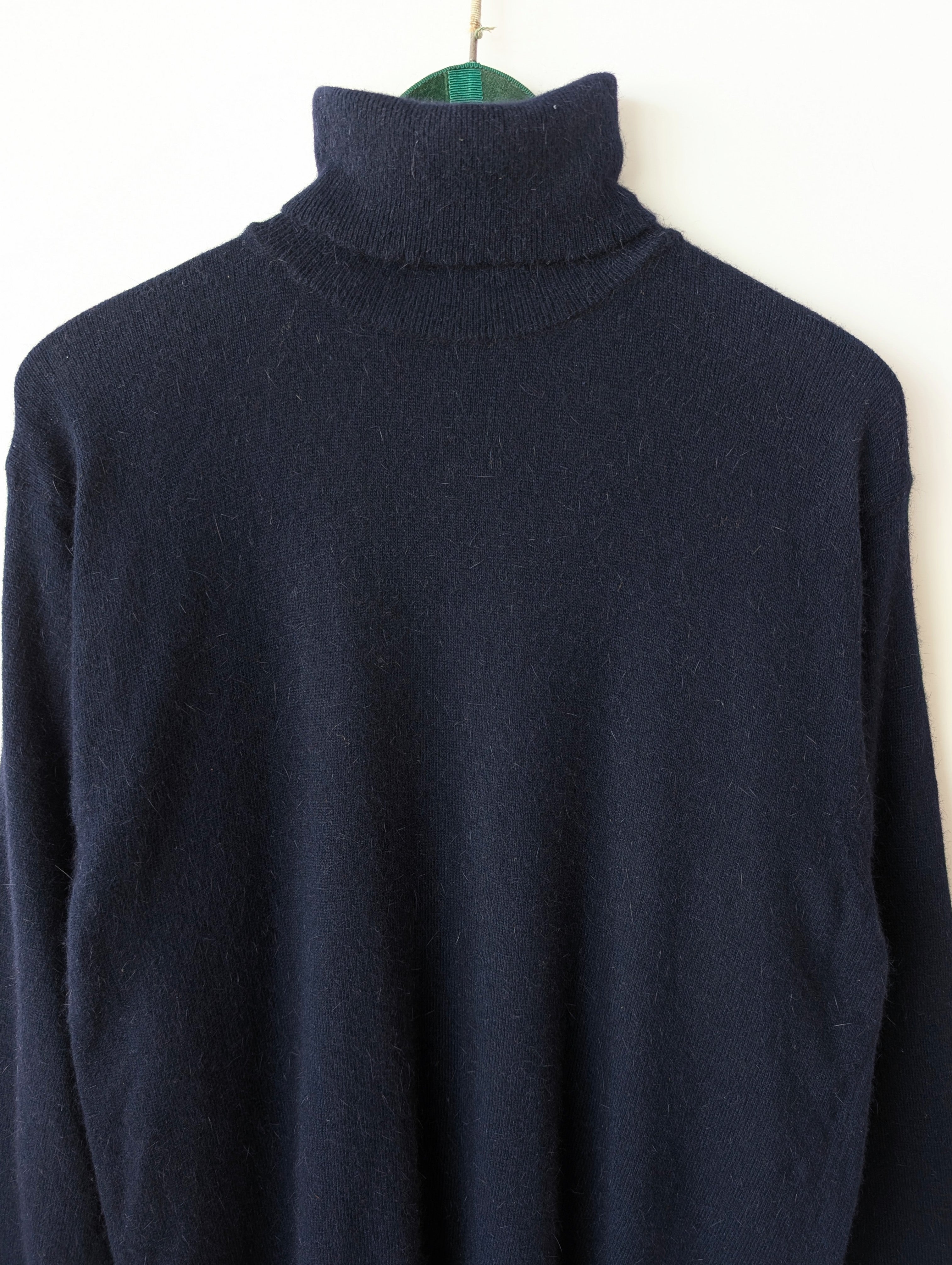*Angora & Lammwolle* Pullover Rollkragen Marineblau (L)