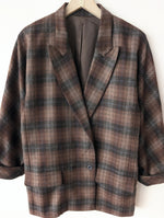 Lade das Bild in den Galerie-Viewer, *Wolle* Blazer Zweireiher 80s Tartan Braun (L)
