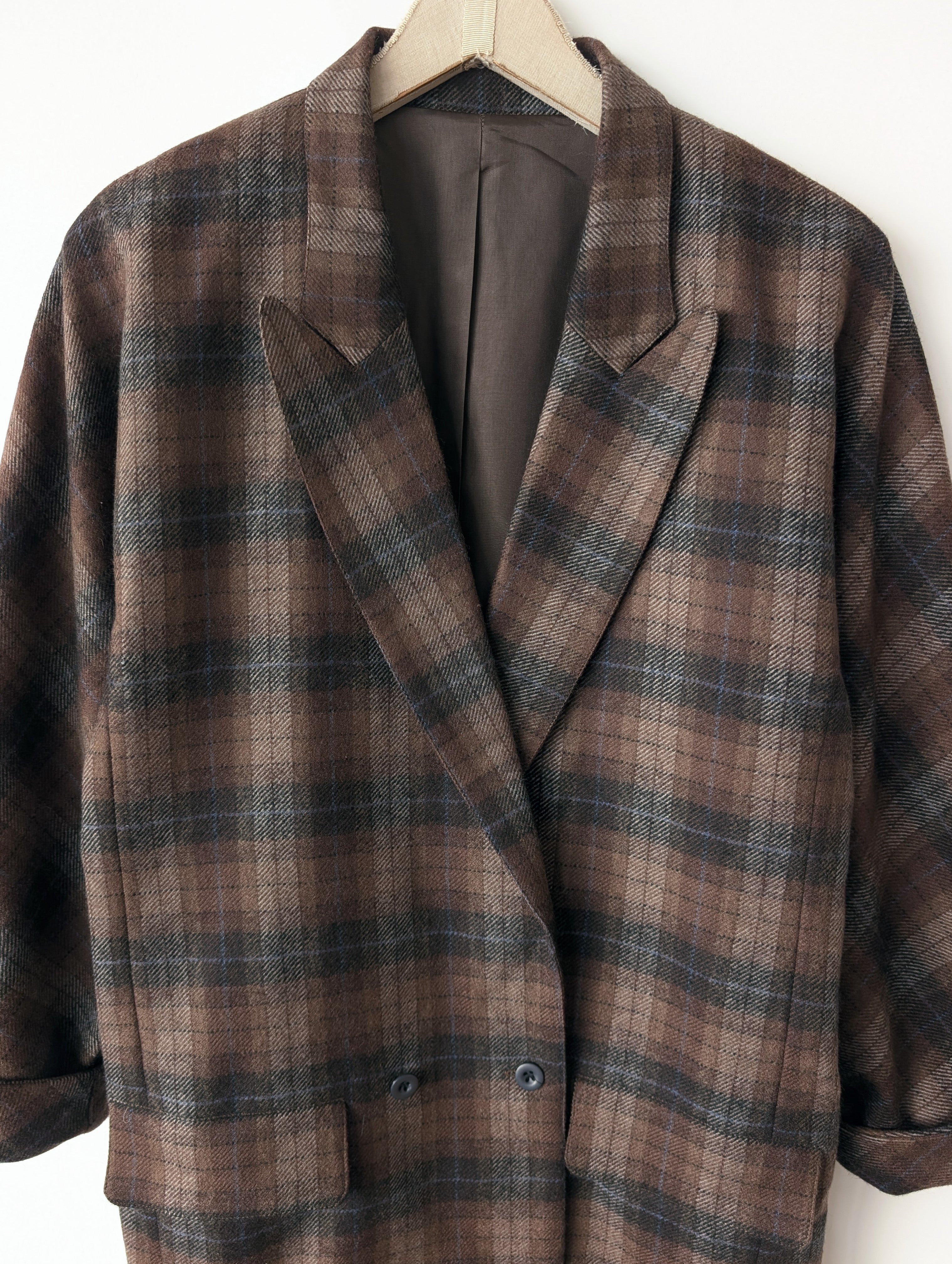 *Wolle* Blazer Zweireiher 80s Tartan Braun (L)