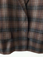 Lade das Bild in den Galerie-Viewer, *Wolle* Blazer Zweireiher 80s Tartan Braun (L)
