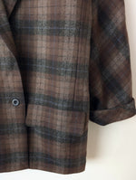 Lade das Bild in den Galerie-Viewer, *Wolle* Blazer Zweireiher 80s Tartan Braun (L)
