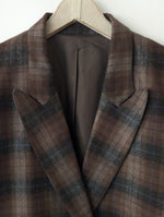 Lade das Bild in den Galerie-Viewer, *Wolle* Blazer Zweireiher 80s Tartan Braun (L)
