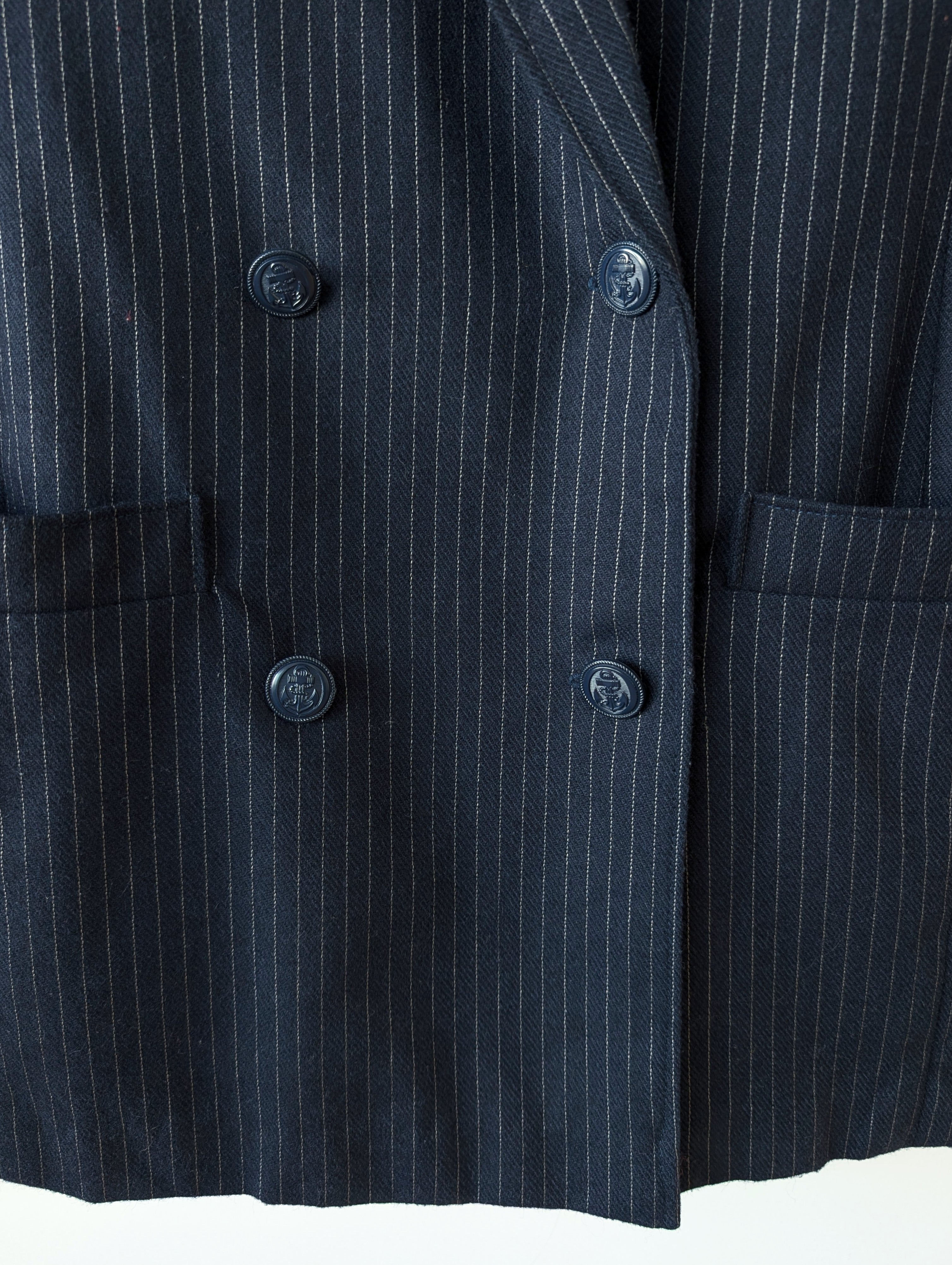 Blazer Zweireiher Wolle 80s Nadelstreifen Marine (L-XL)
