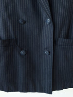 Lade das Bild in den Galerie-Viewer, Blazer Zweireiher Wolle 80s Nadelstreifen Marine (L-XL)

