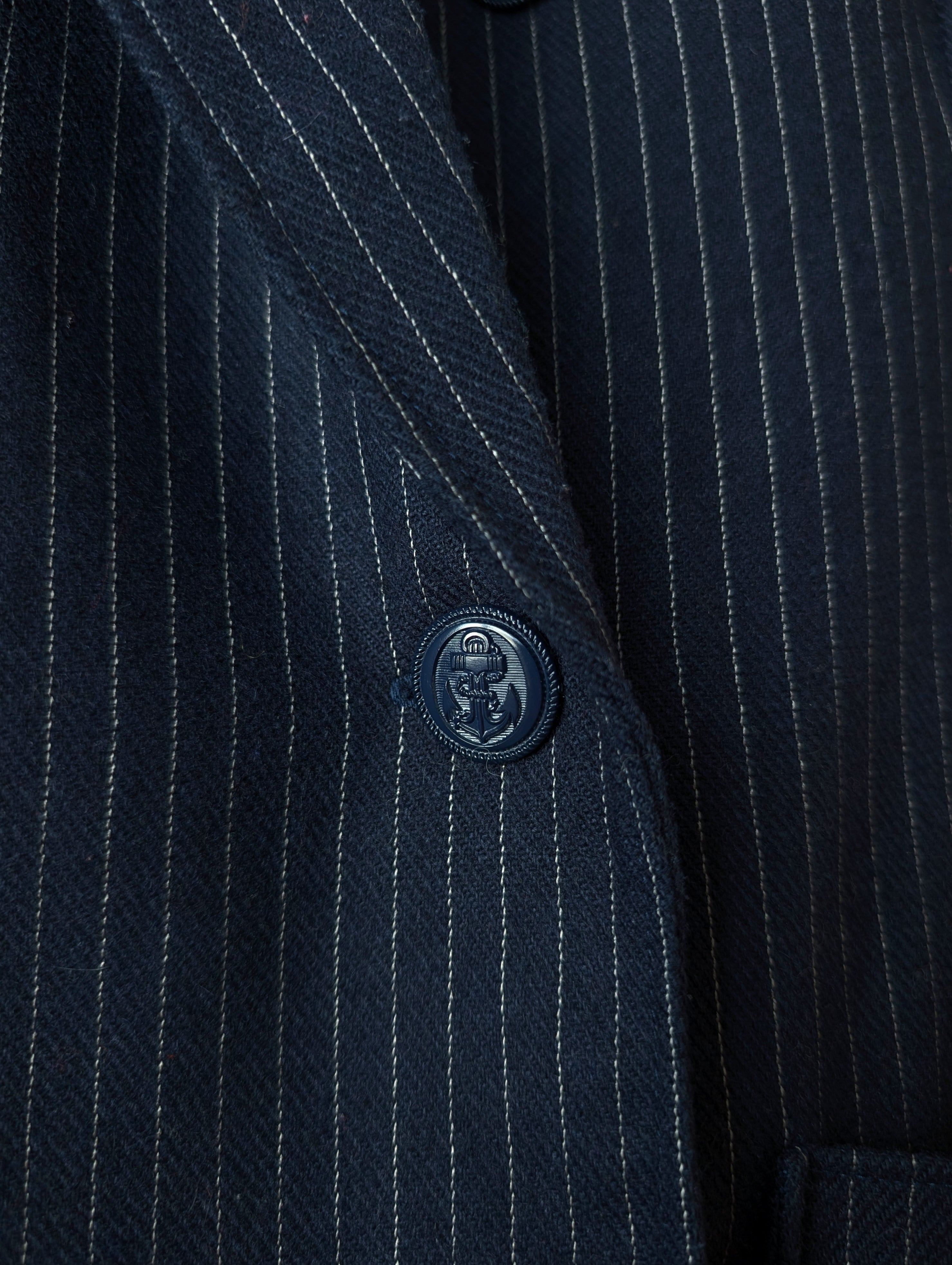 Blazer Zweireiher Wolle 80s Nadelstreifen Marine (L-XL)