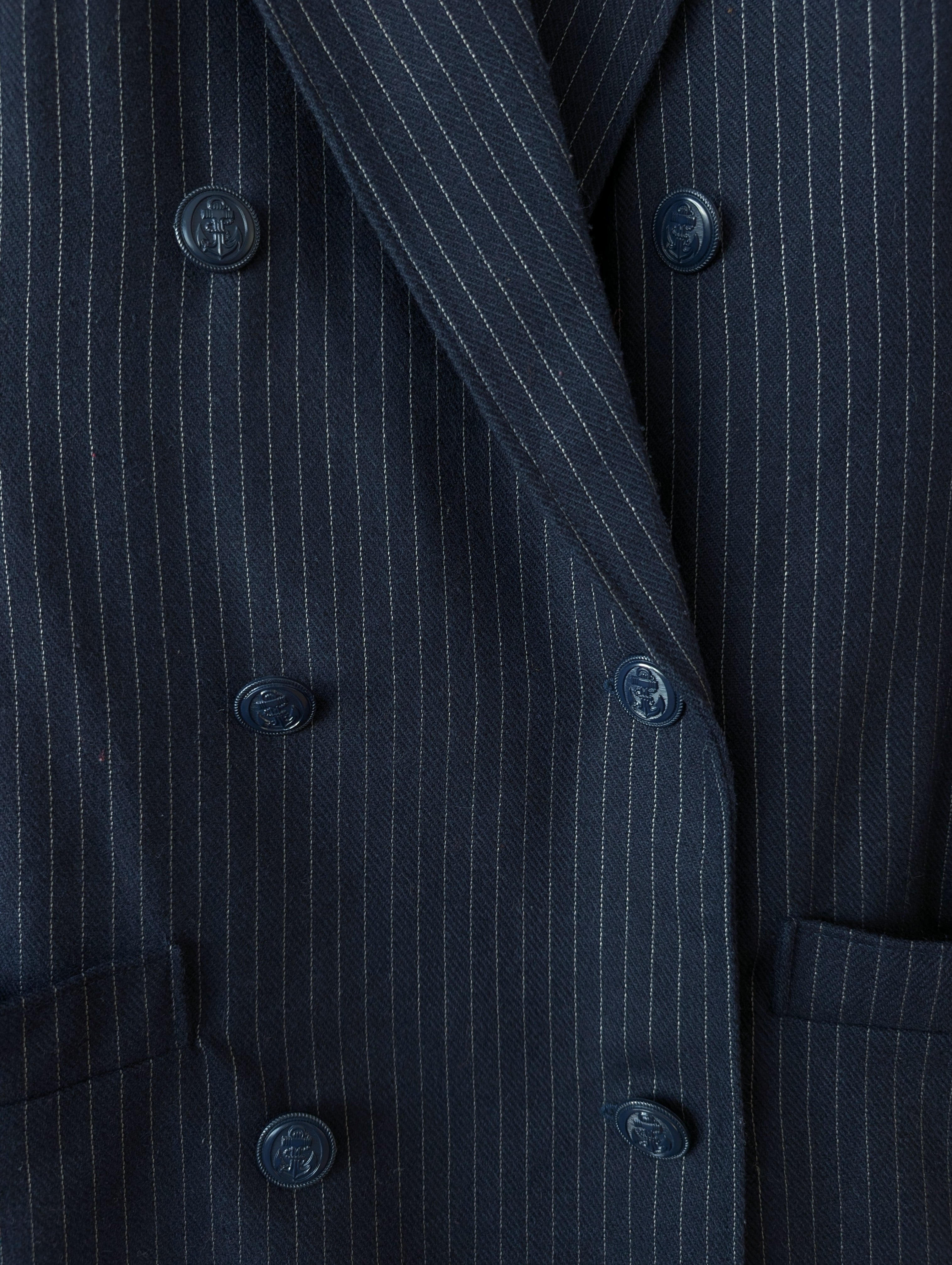 Blazer Zweireiher Wolle 80s Nadelstreifen Marine (L-XL)