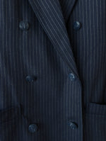 Lade das Bild in den Galerie-Viewer, Blazer Zweireiher Wolle 80s Nadelstreifen Marine (L-XL)
