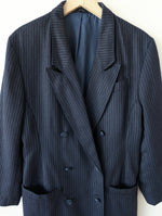 Lade das Bild in den Galerie-Viewer, Blazer Zweireiher Wolle 80s Nadelstreifen Marine (L-XL)
