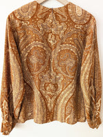 Lade das Bild in den Galerie-Viewer, *Seide* RARE Bluse Bohemian Print Ballonärmel (L-XL)
