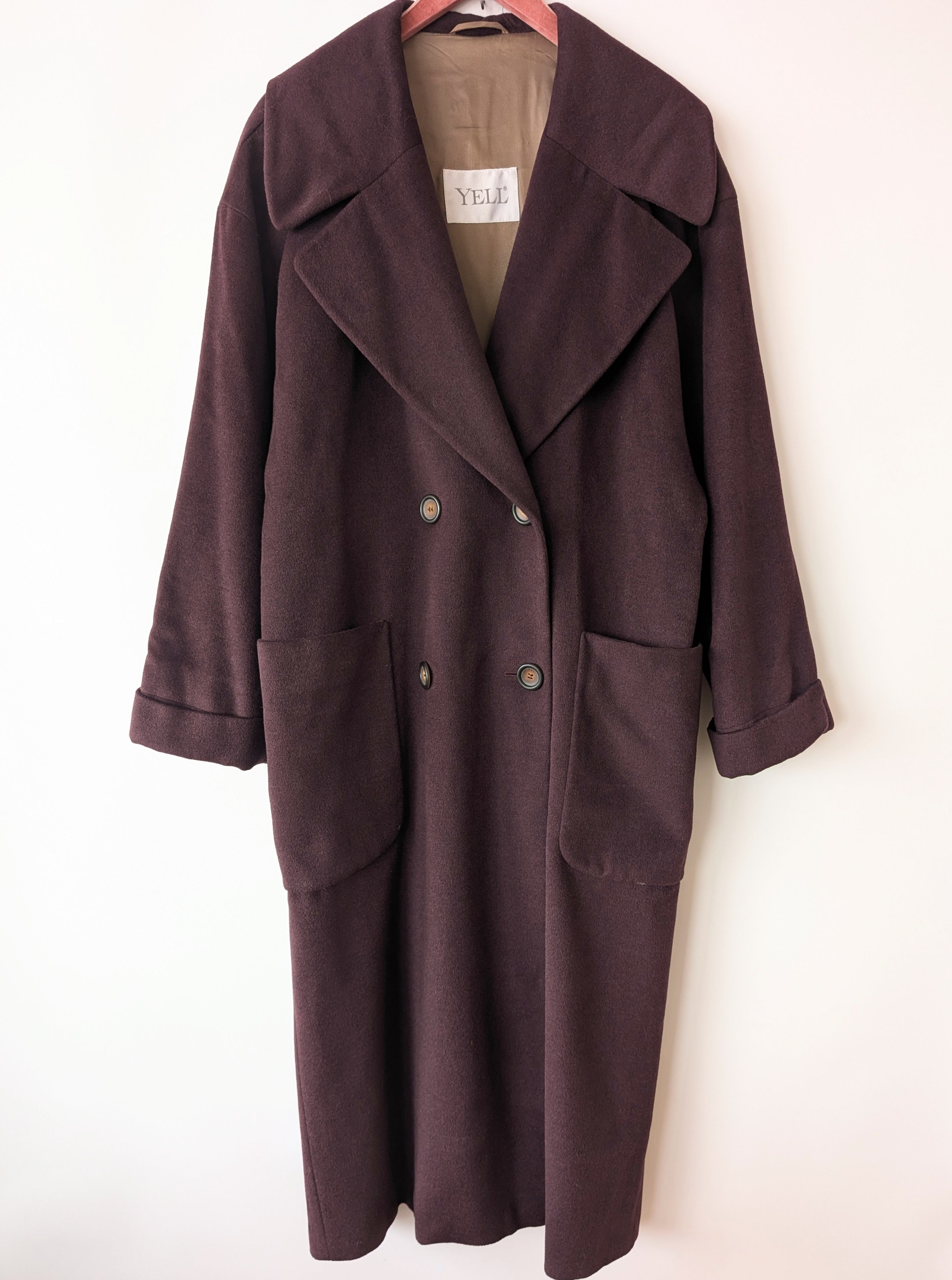 *Kaschmir Angora Wolle* Mantel 80s Aubergine (M-L)