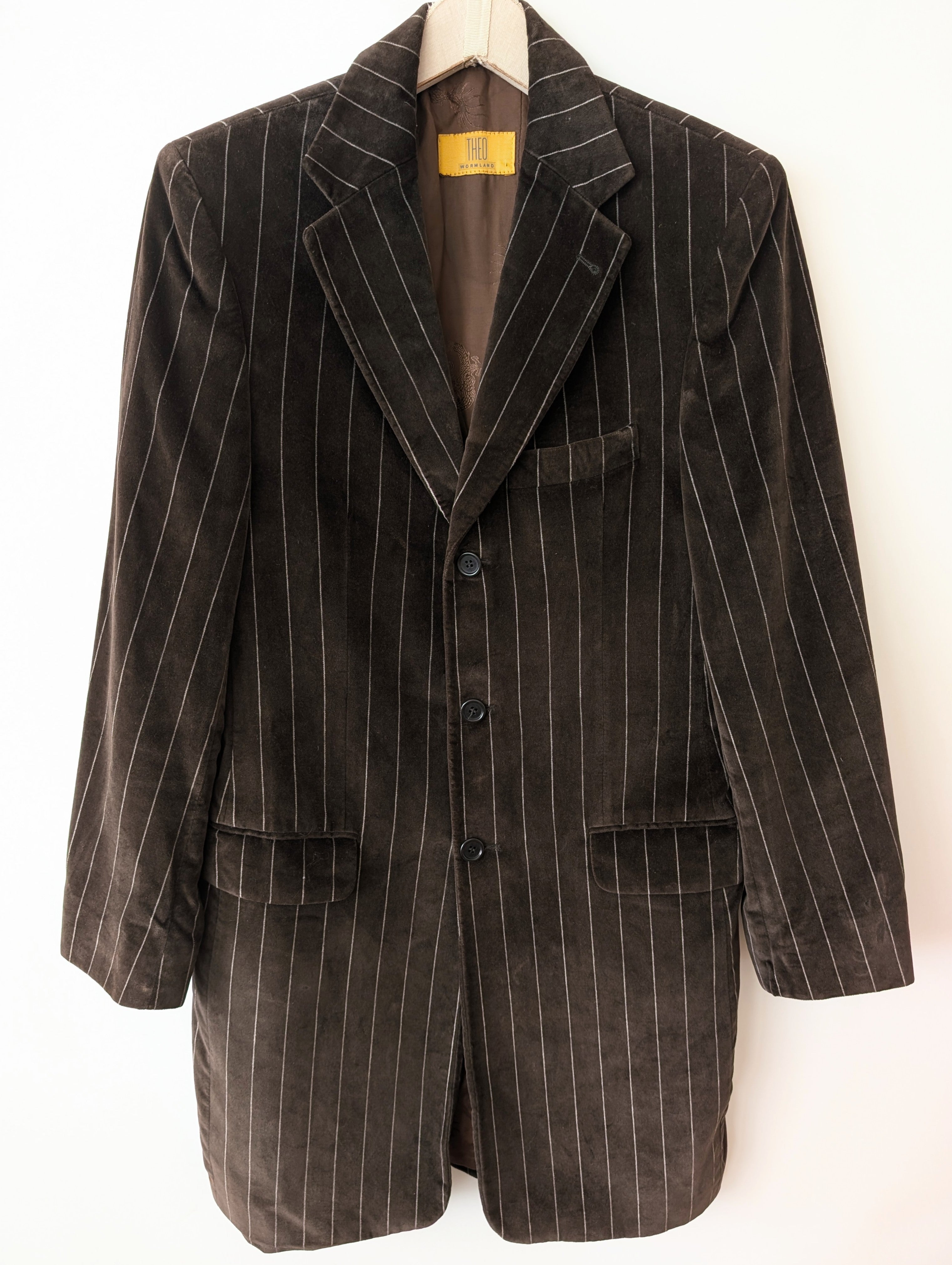 *Samt* Mantel Nadelstreifen Braun Grau (L-XL)