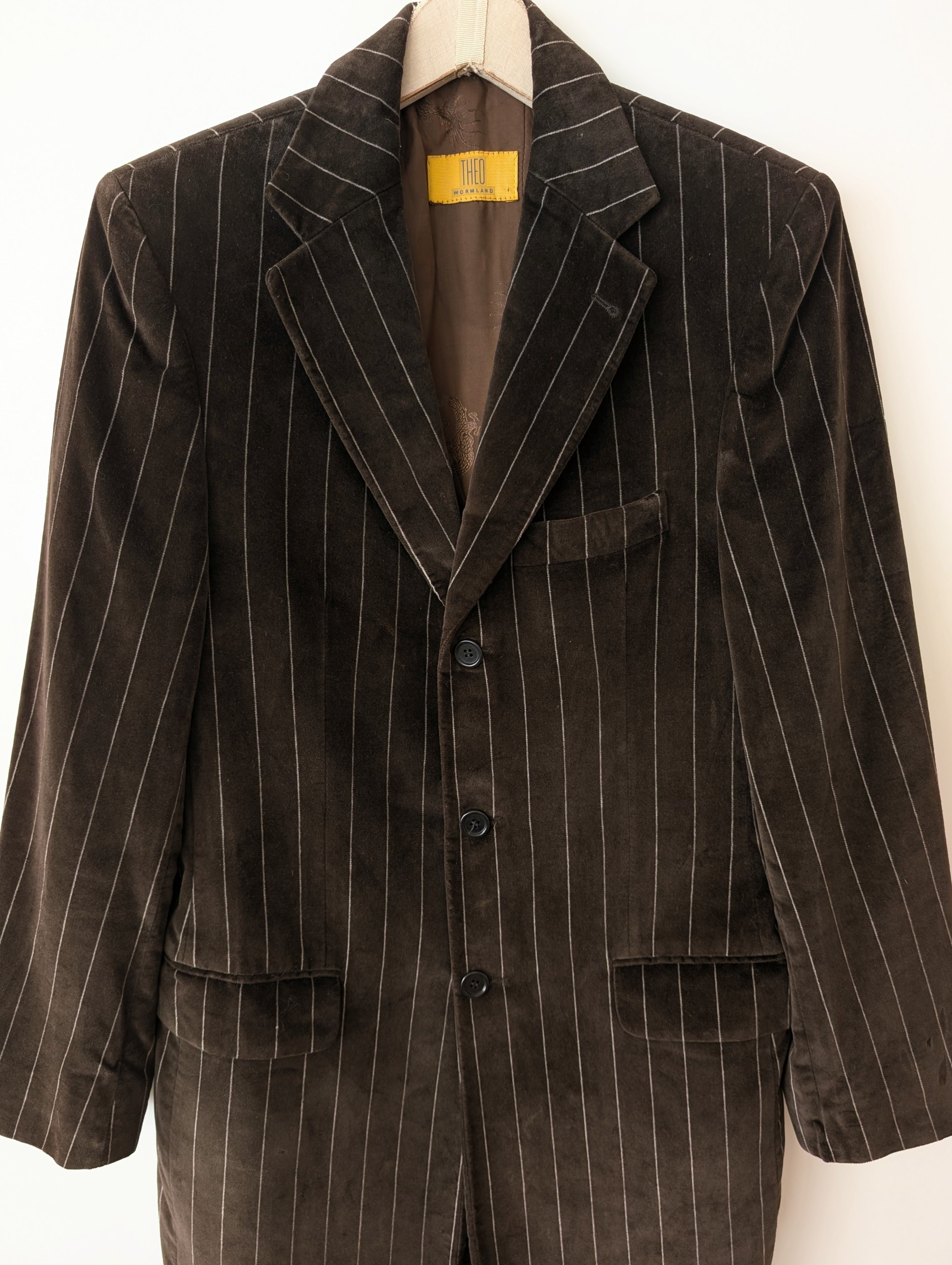 *Samt* Mantel Nadelstreifen Braun Grau (L-XL)