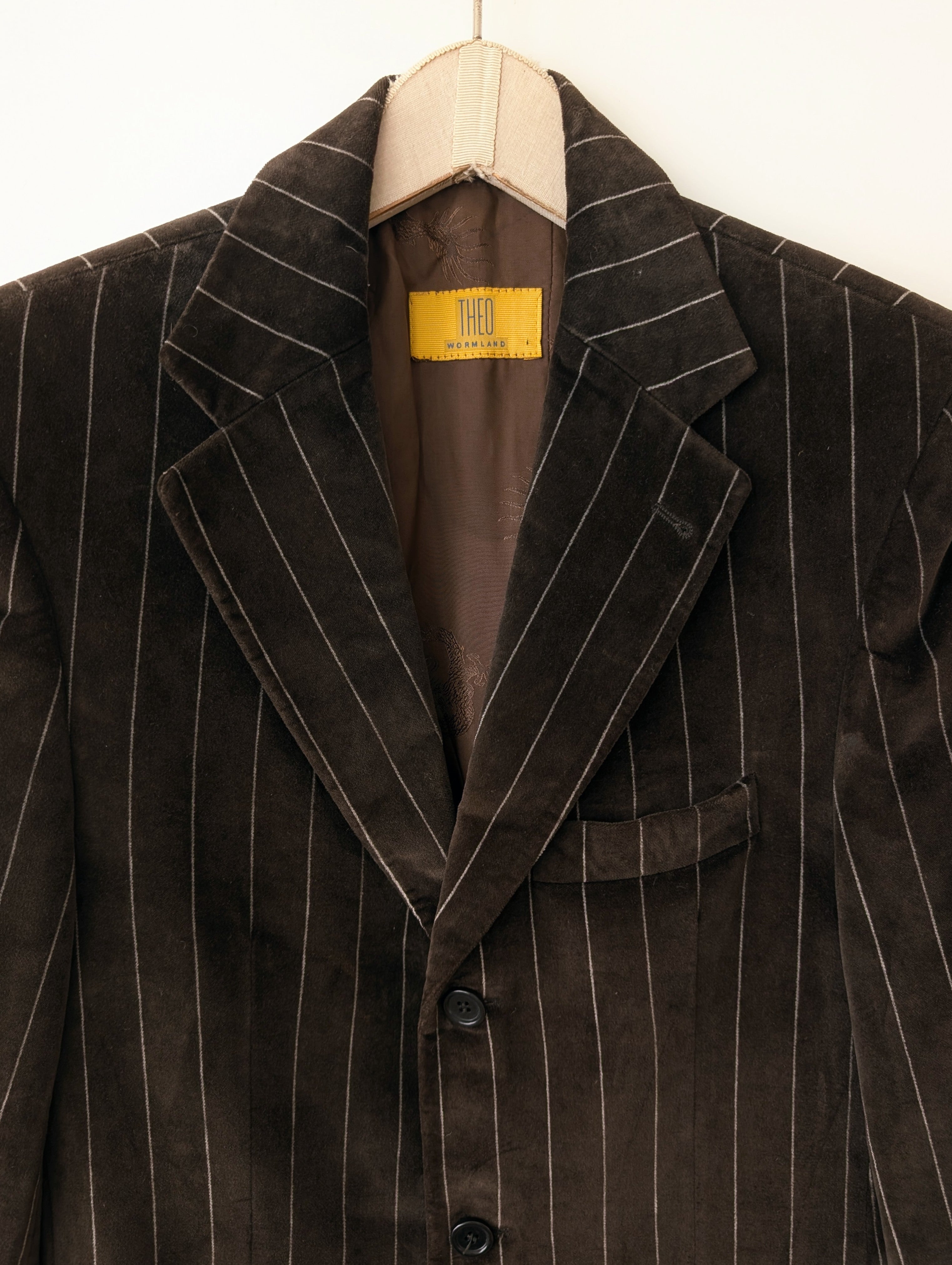 *Samt* Mantel Nadelstreifen Braun Grau (L-XL)